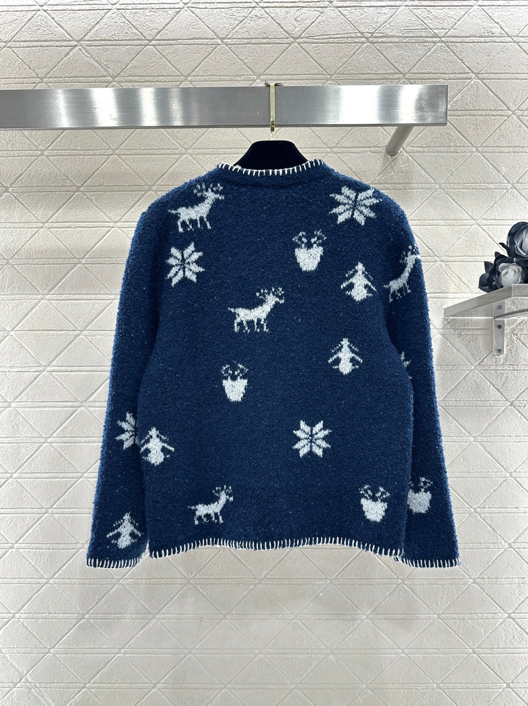 CC 26 Cardigan with Snowflake Pattern Blue mix White Wool 329713