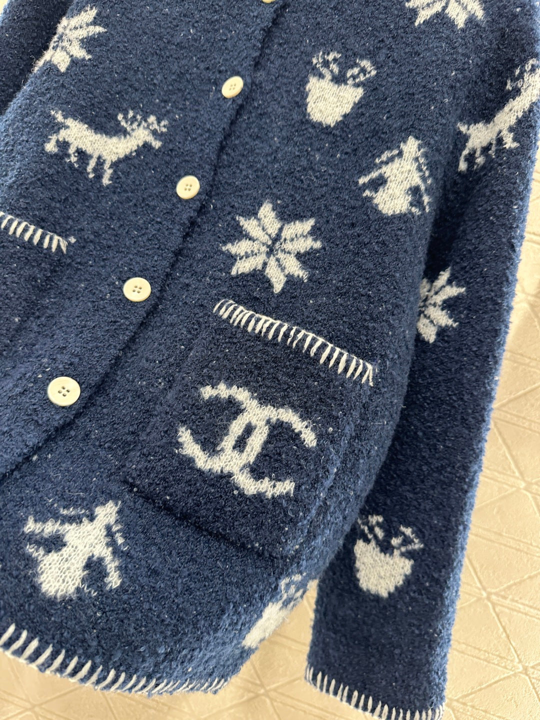 CC 26 Cardigan with Snowflake Pattern Blue mix White Wool 329713
