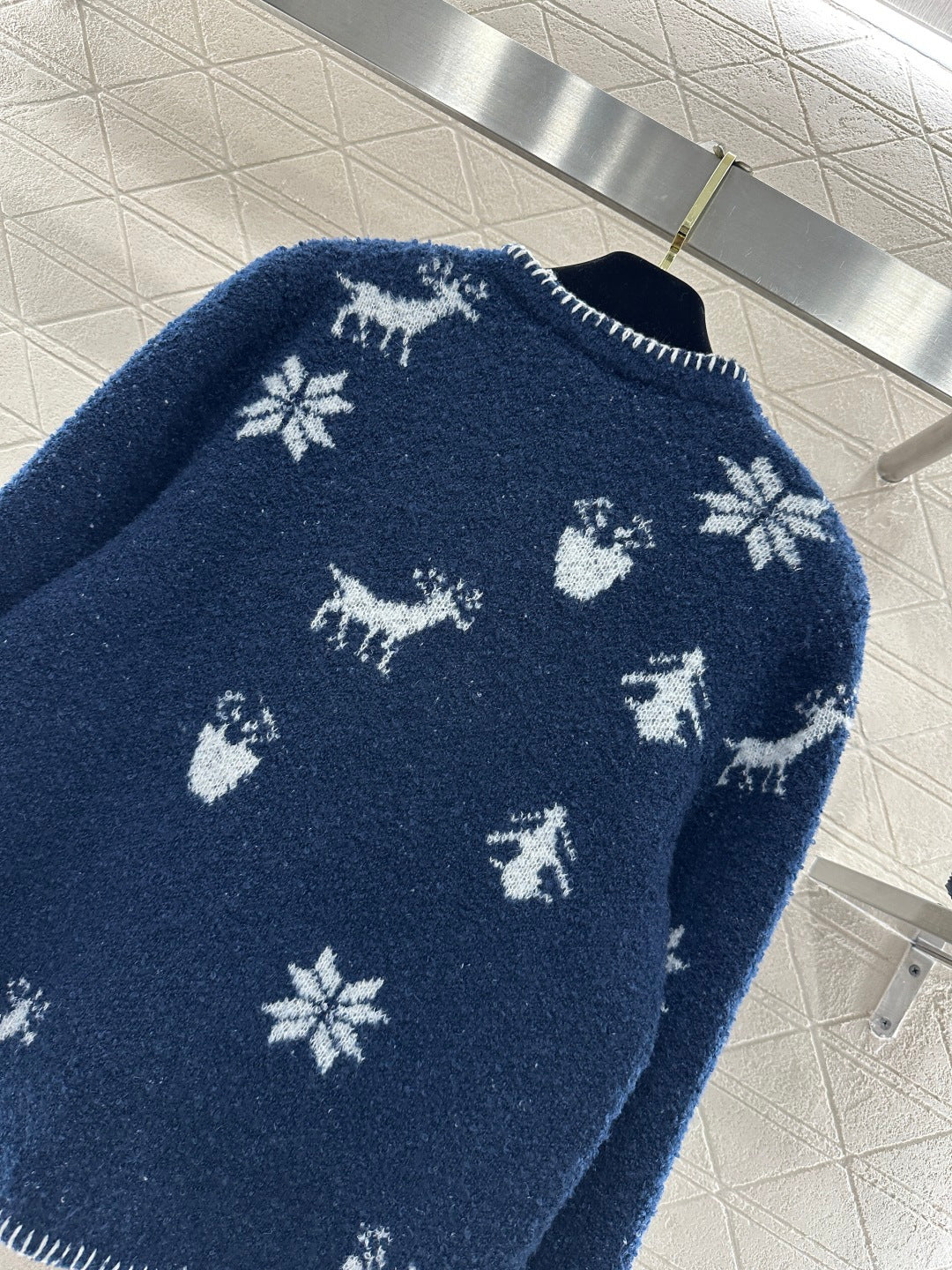 CC 26 Cardigan with Snowflake Pattern Blue mix White Wool 329713