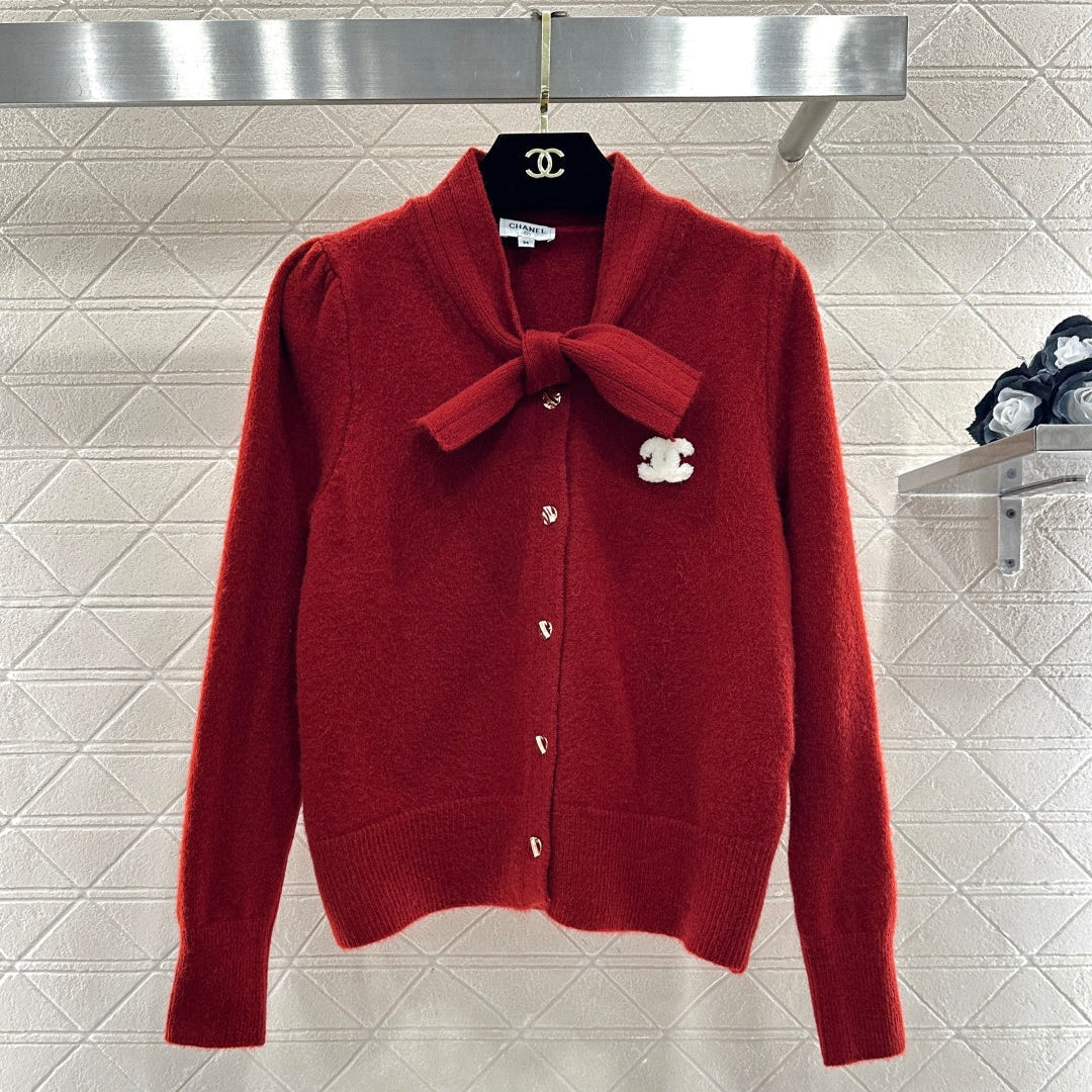 CC 26 Bow Knit Cardigan Red Wool 329957