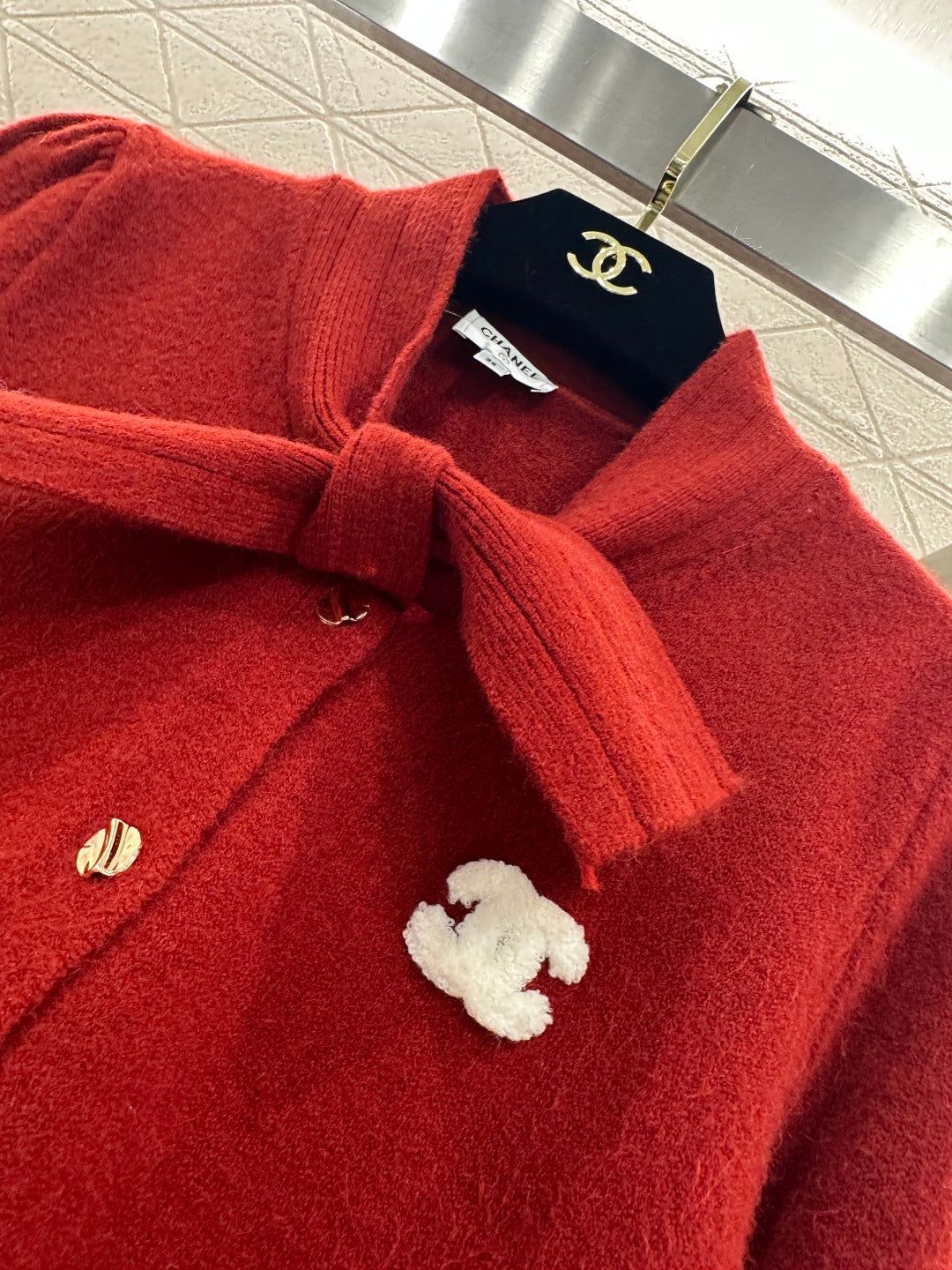 CC 26 Bow Knit Cardigan Red Wool 329957