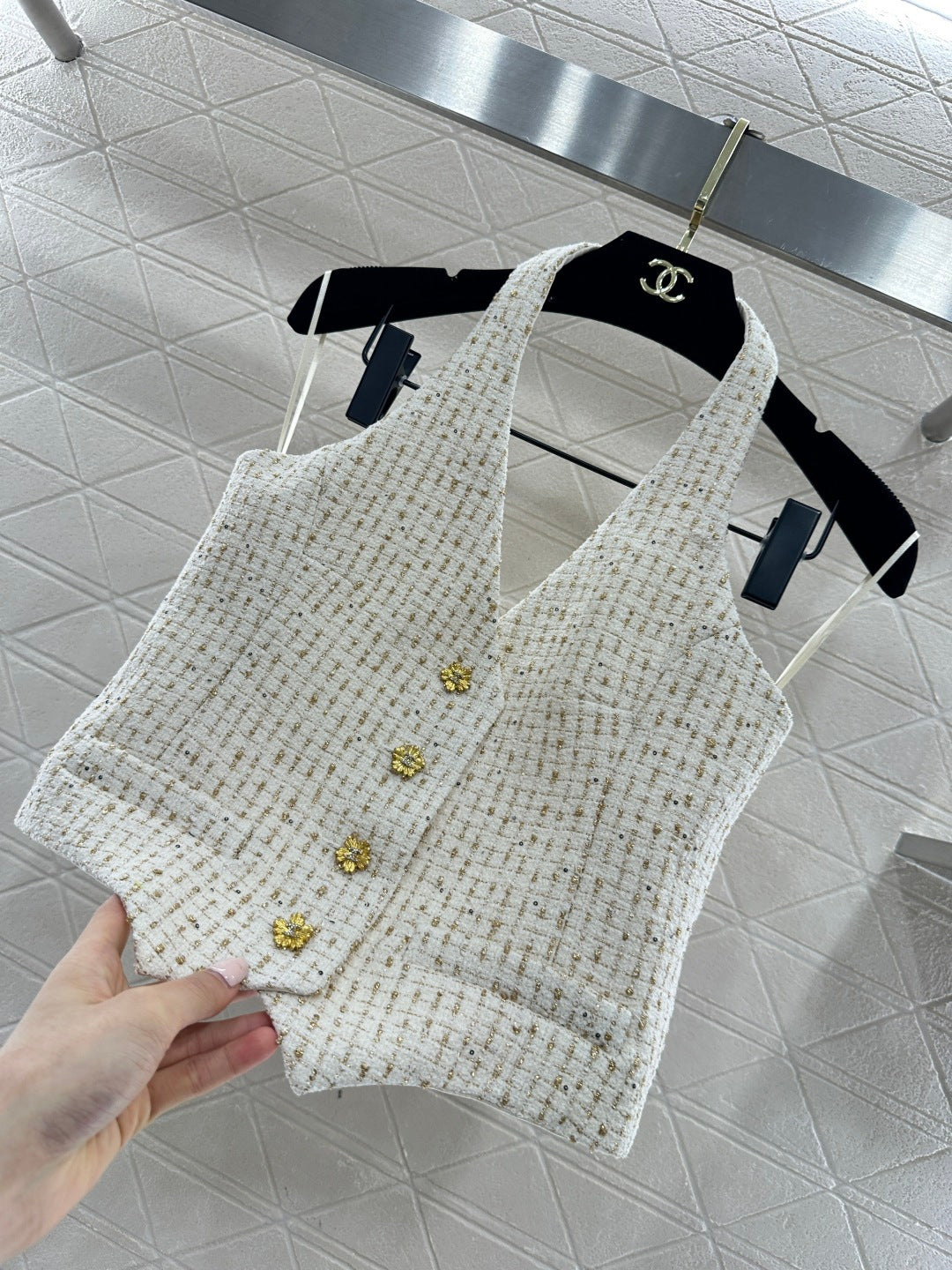 CC 26 Halter Neck Vest Cream Cotton Wool 331226