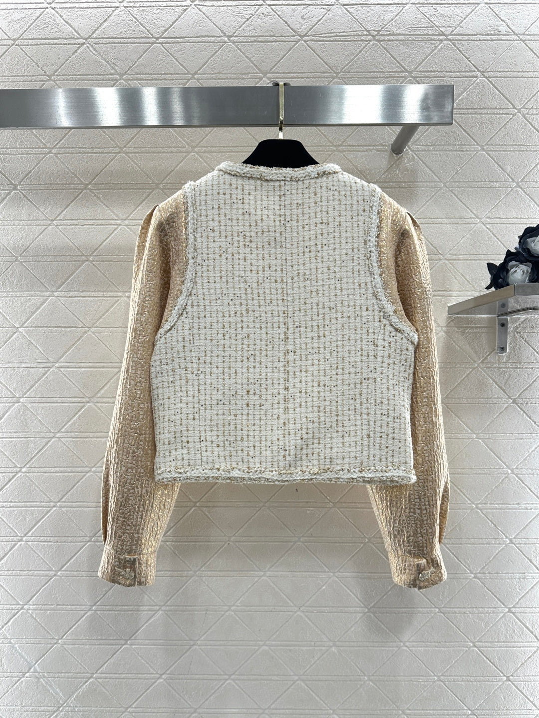 CC 26 Patchwork Vest Jacket Beige White Wool Cotton 331228
