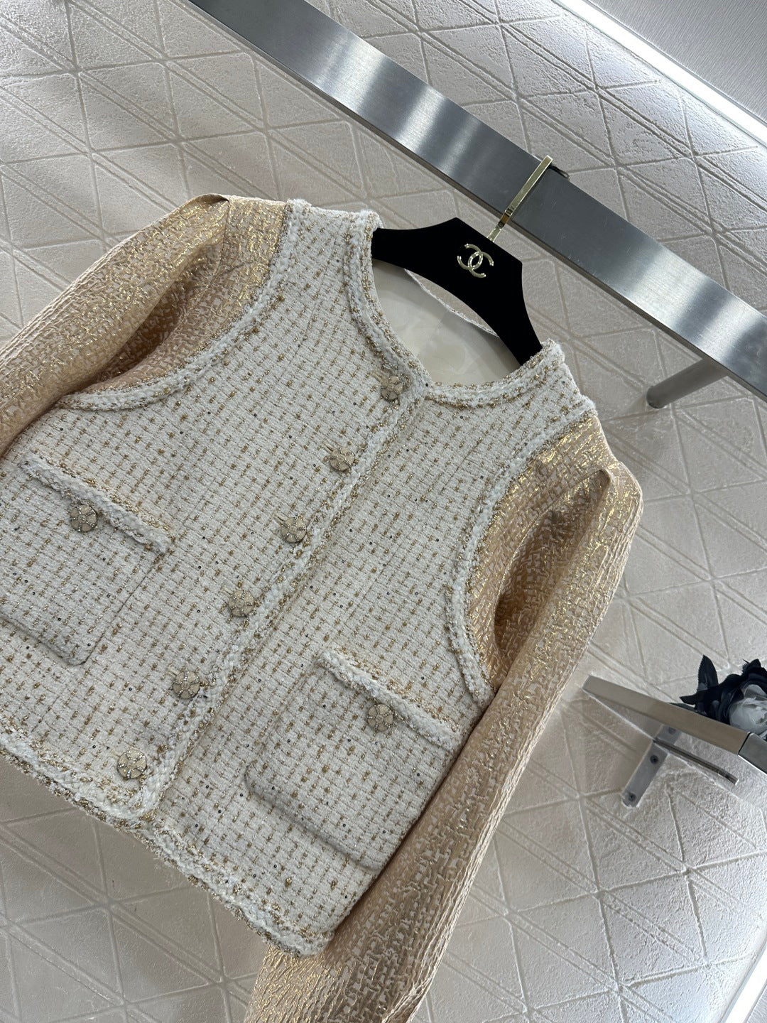 CC 26 Patchwork Vest Jacket Beige White Wool Cotton 331228