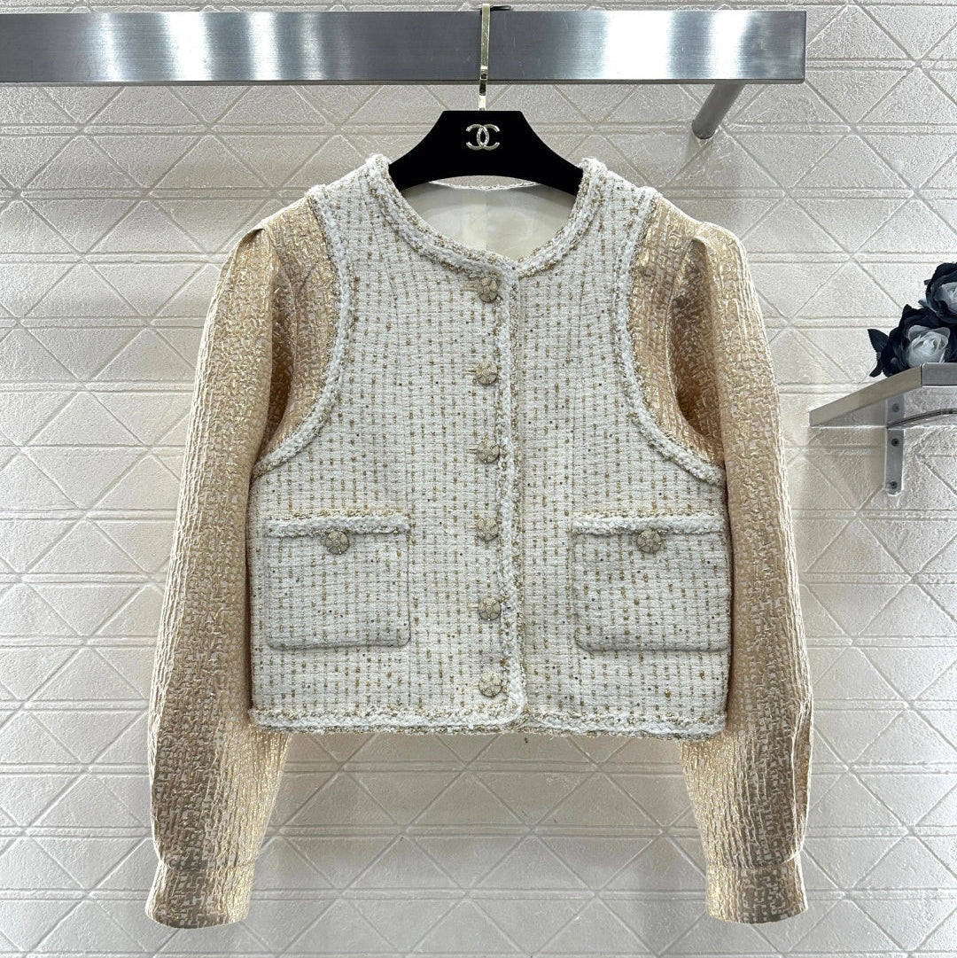 CC 26 Patchwork Vest Jacket Beige White Wool Cotton 331228