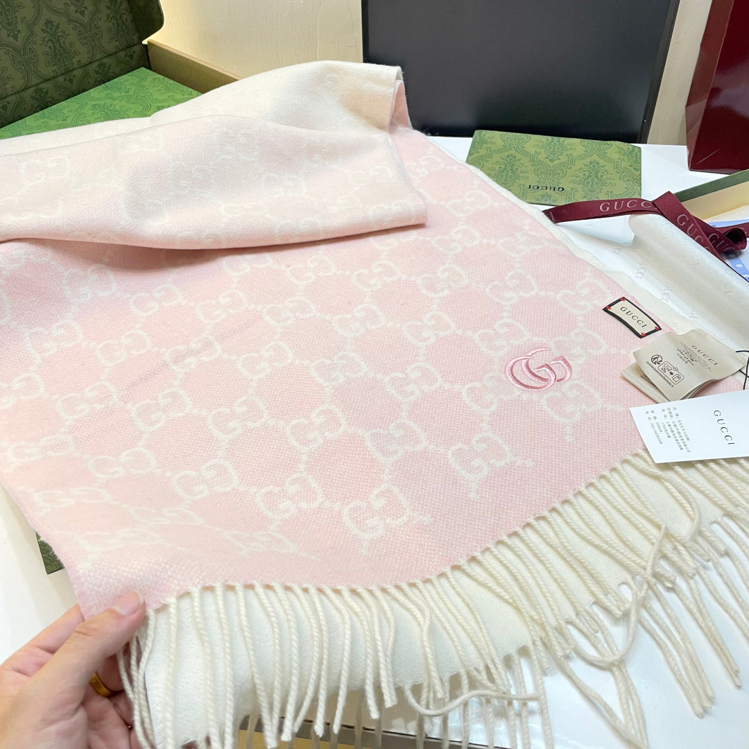 GG Double G Jacquard Scarf 180CM  Light Pink Wool 283075