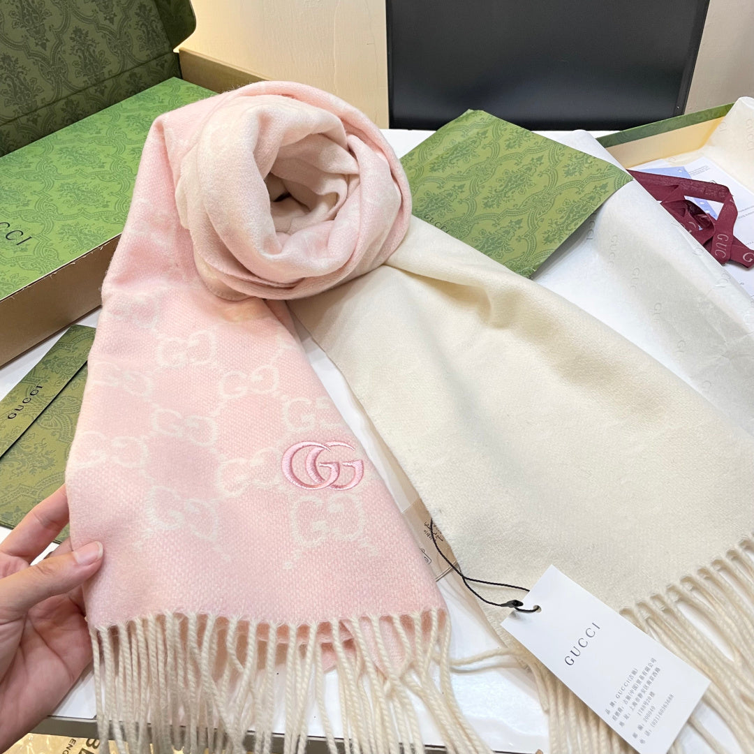 GG Double G Jacquard Scarf 180CM  Light Pink Wool 283075