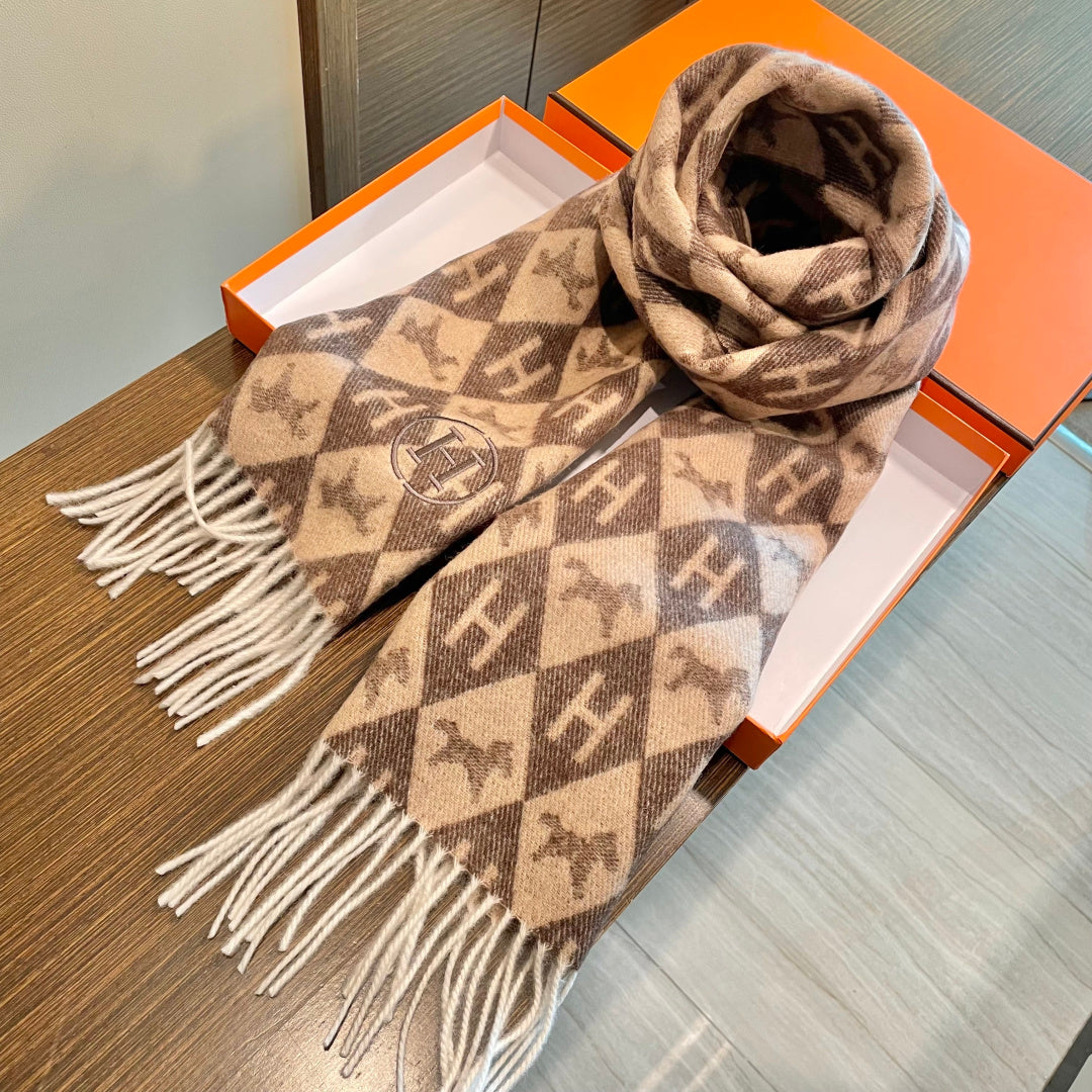 HM 25s Reversible Scarf 200cm Brown Beige Cashmere 960511