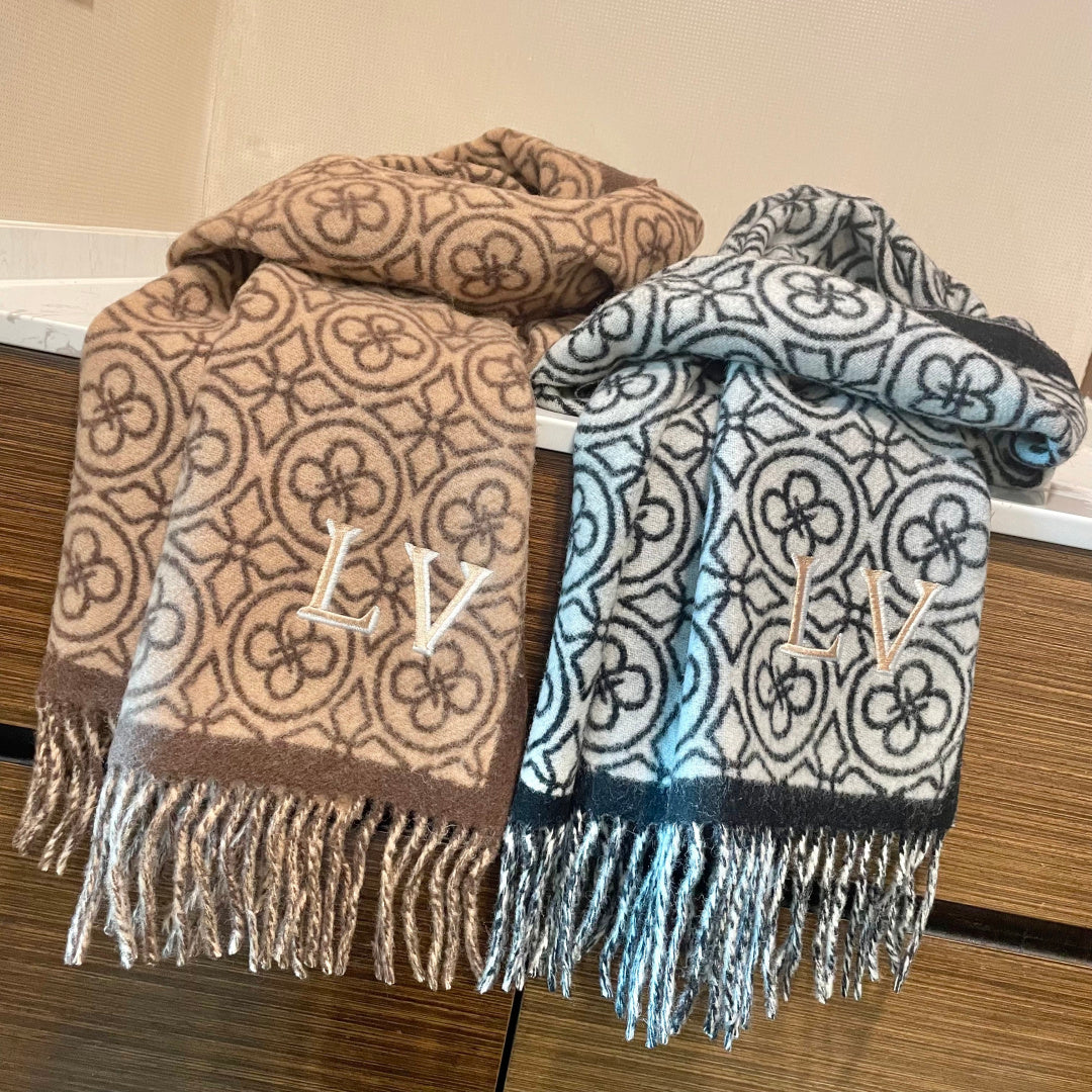 LV  25s Scarf 200cm Brown Beige Woolen 973138