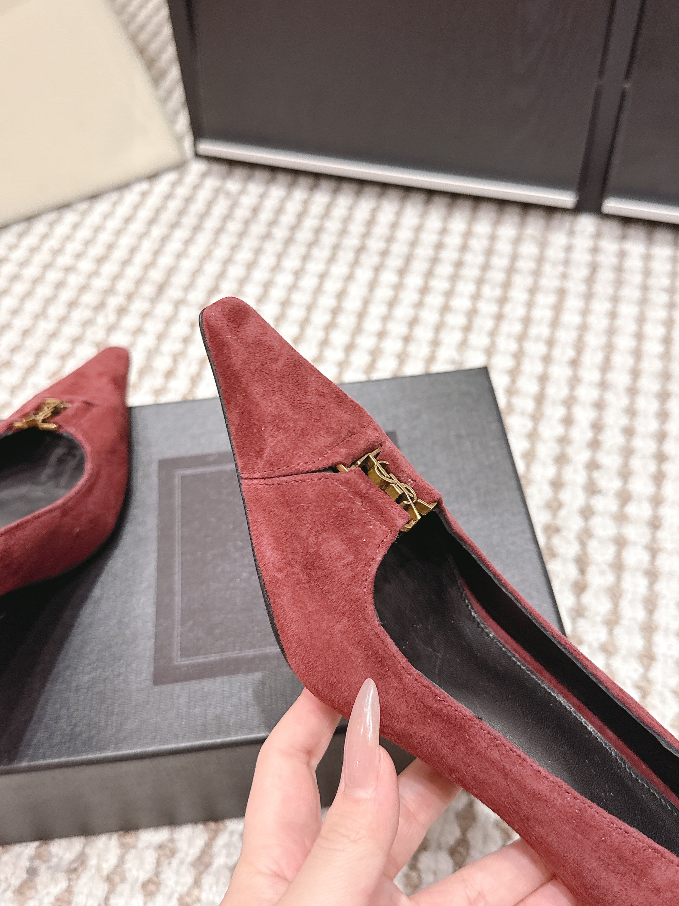 YSL 26ss High Heel Pumps 75 Burgundy Suede 654699