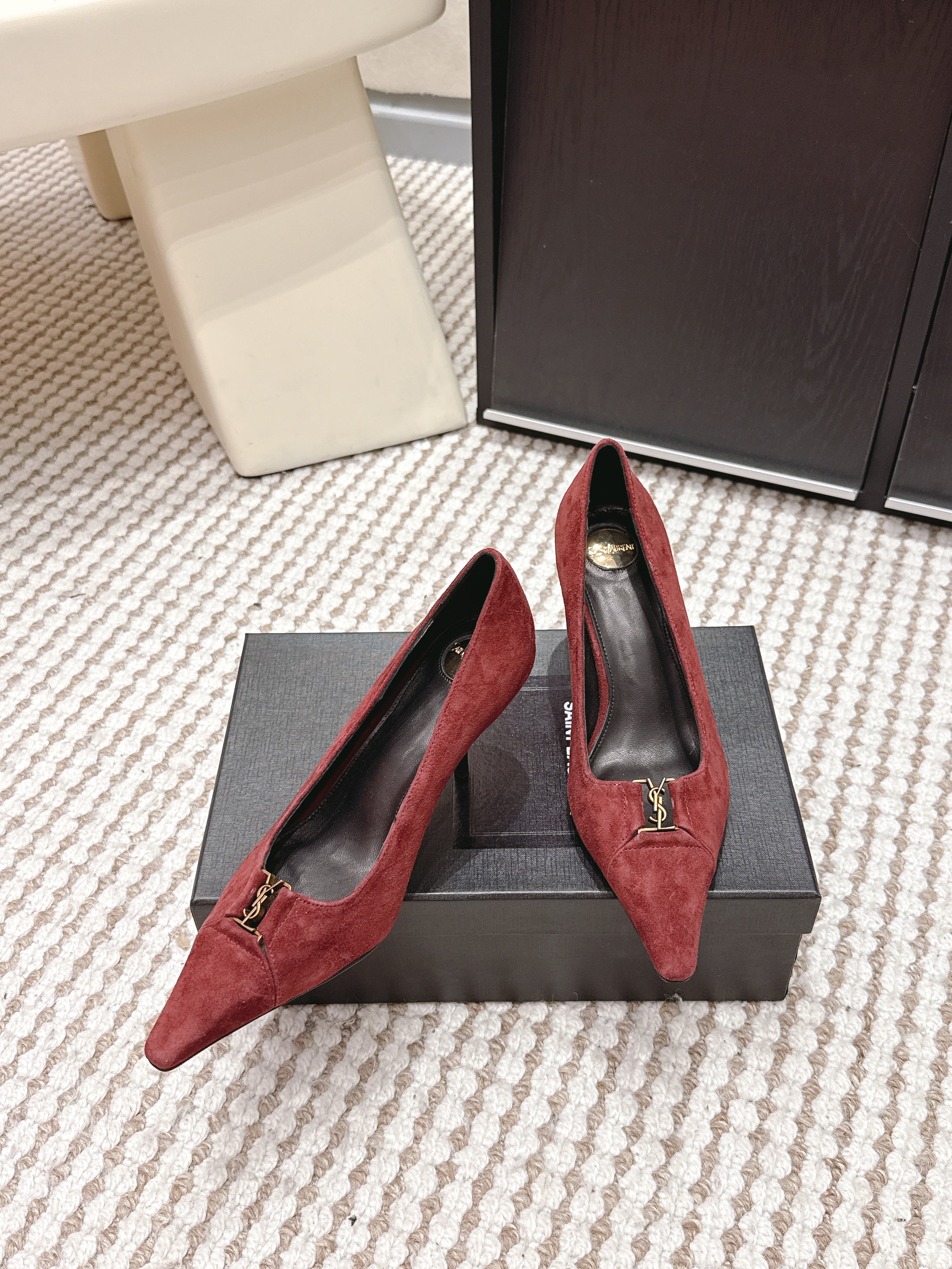YSL 26ss High Heel Pumps 75 Burgundy Suede 654699
