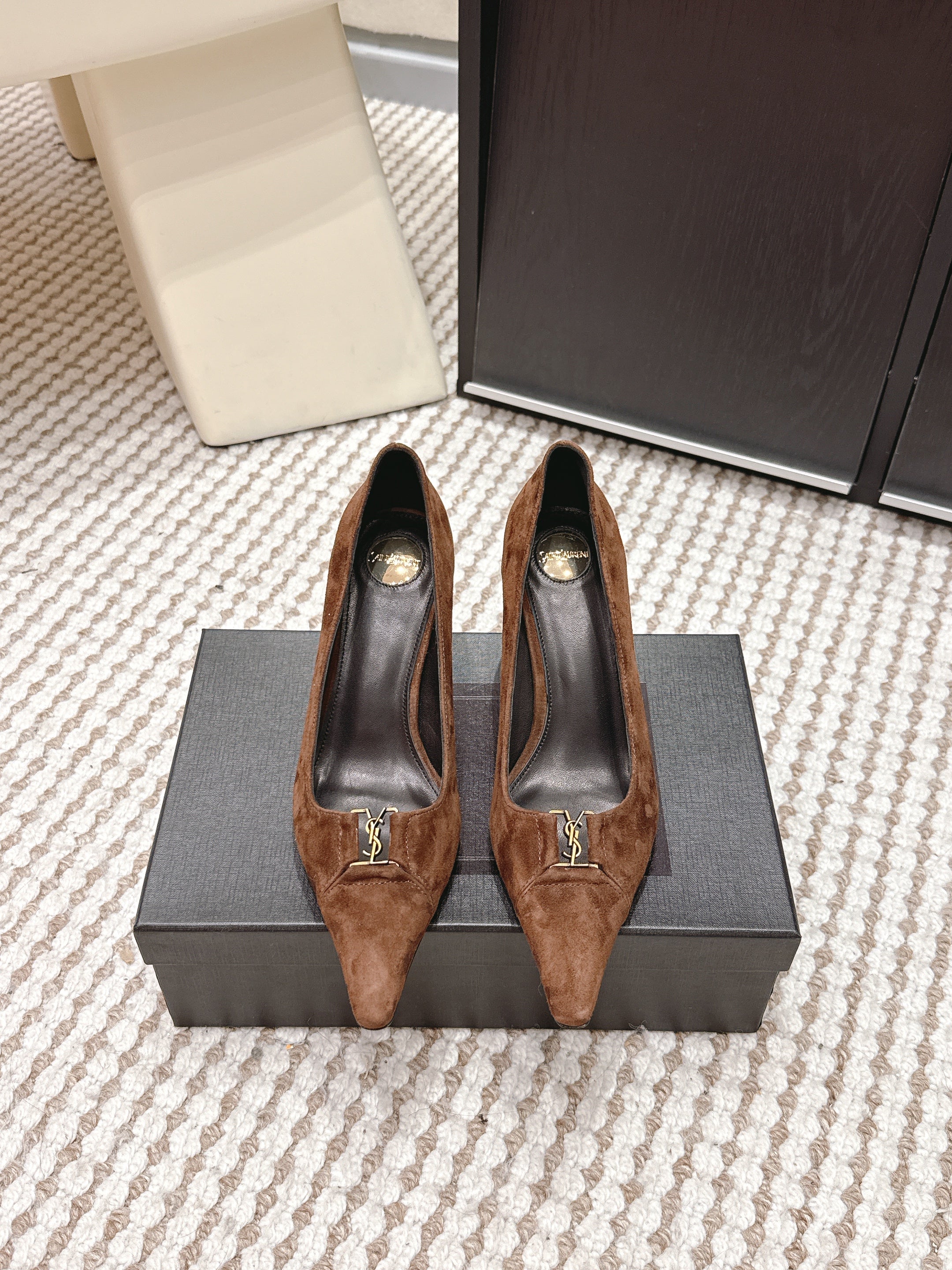 YSL 26ss High Heel Pumps 75 Brown Suede 654700