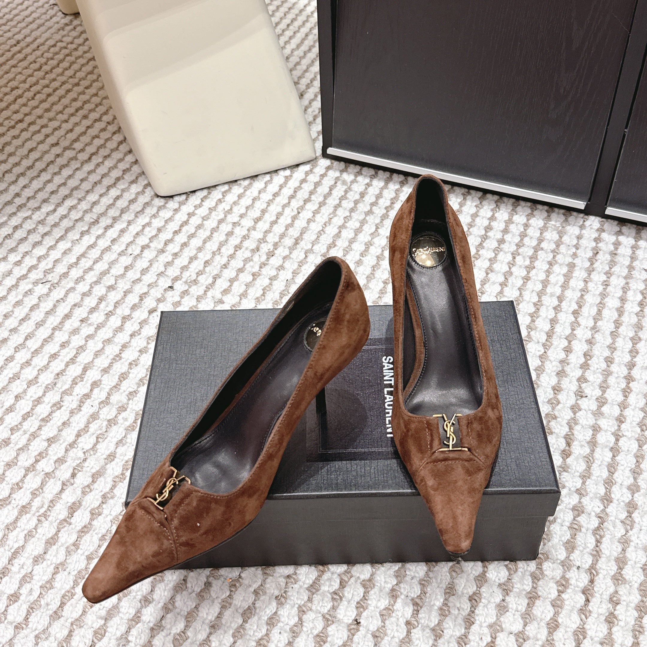 YSL 26ss High Heel Pumps 75 Brown Suede 654700