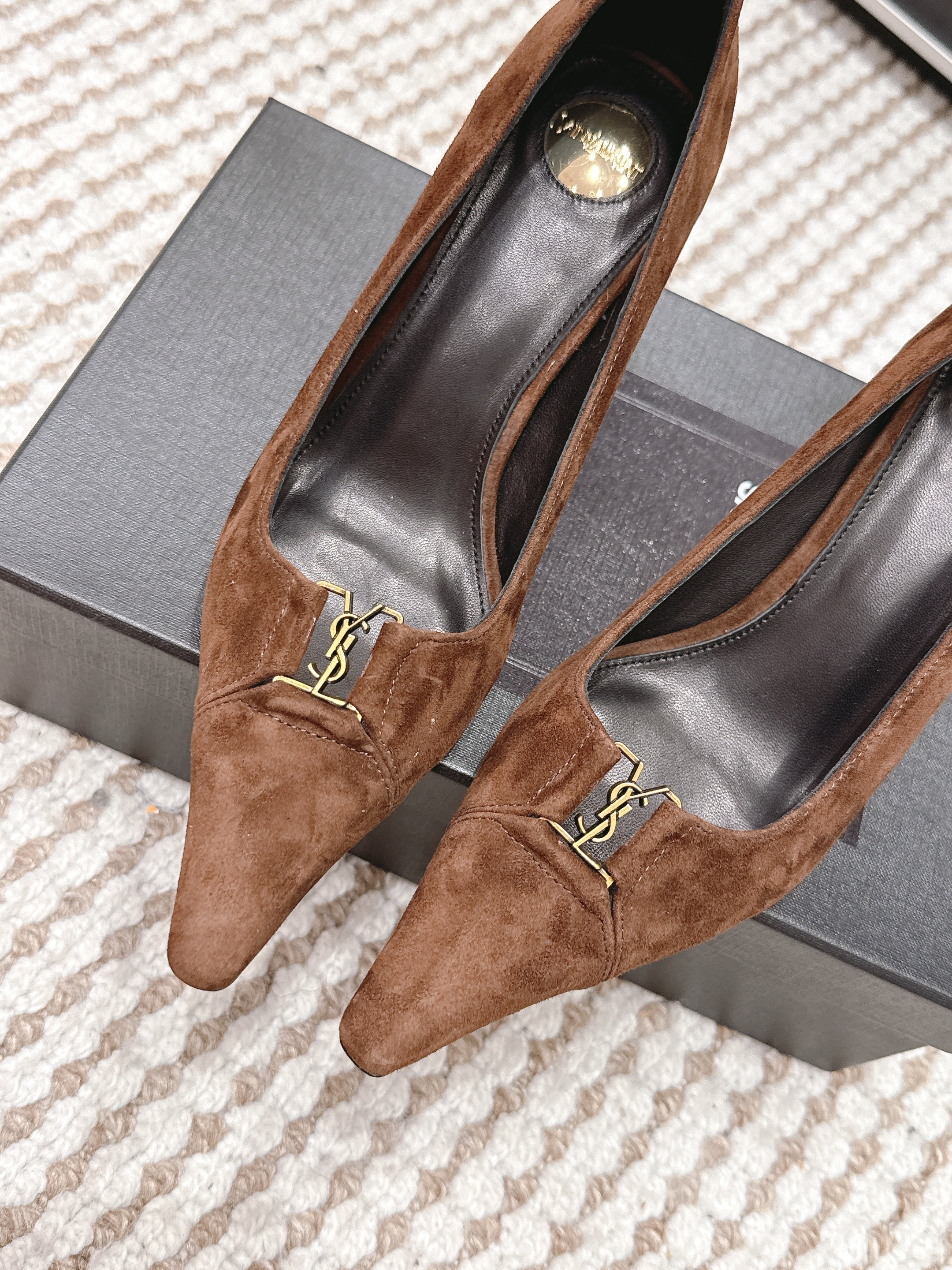 YSL 26ss High Heel Pumps 75 Brown Suede 654700