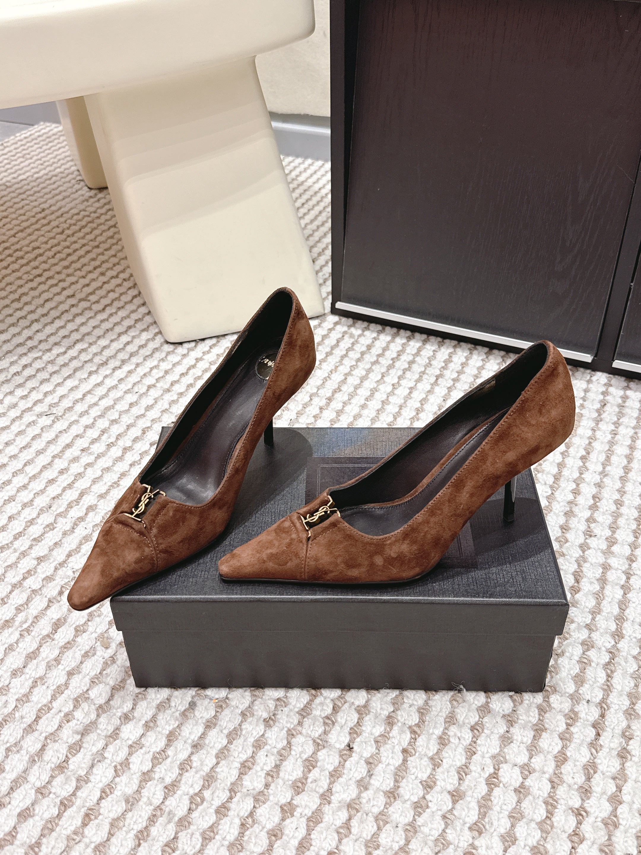YSL 26ss High Heel Pumps 75 Brown Suede 654700
