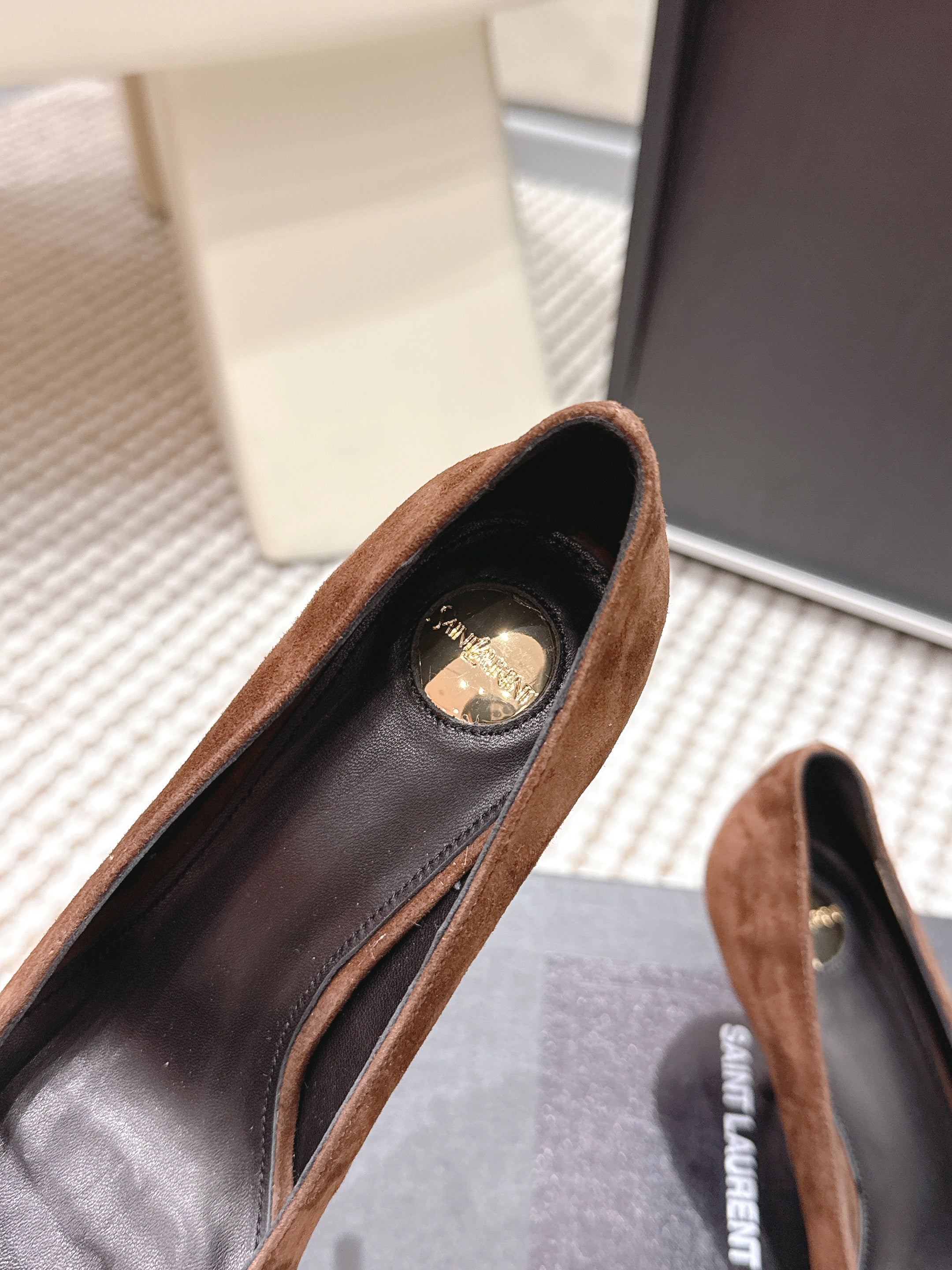YSL 26ss High Heel Pumps 75 Brown Suede 654700