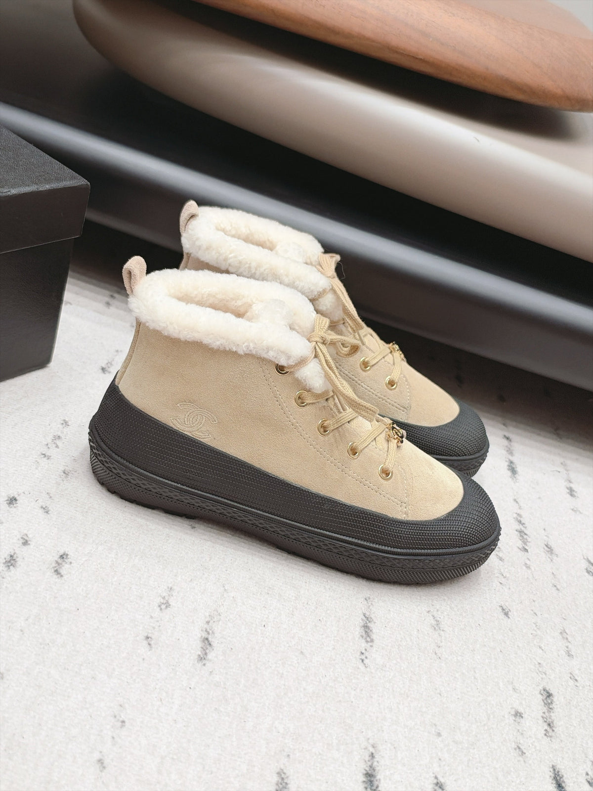 Chanel 2026 Lace-up Ankle Boots Suede Wool 175875
