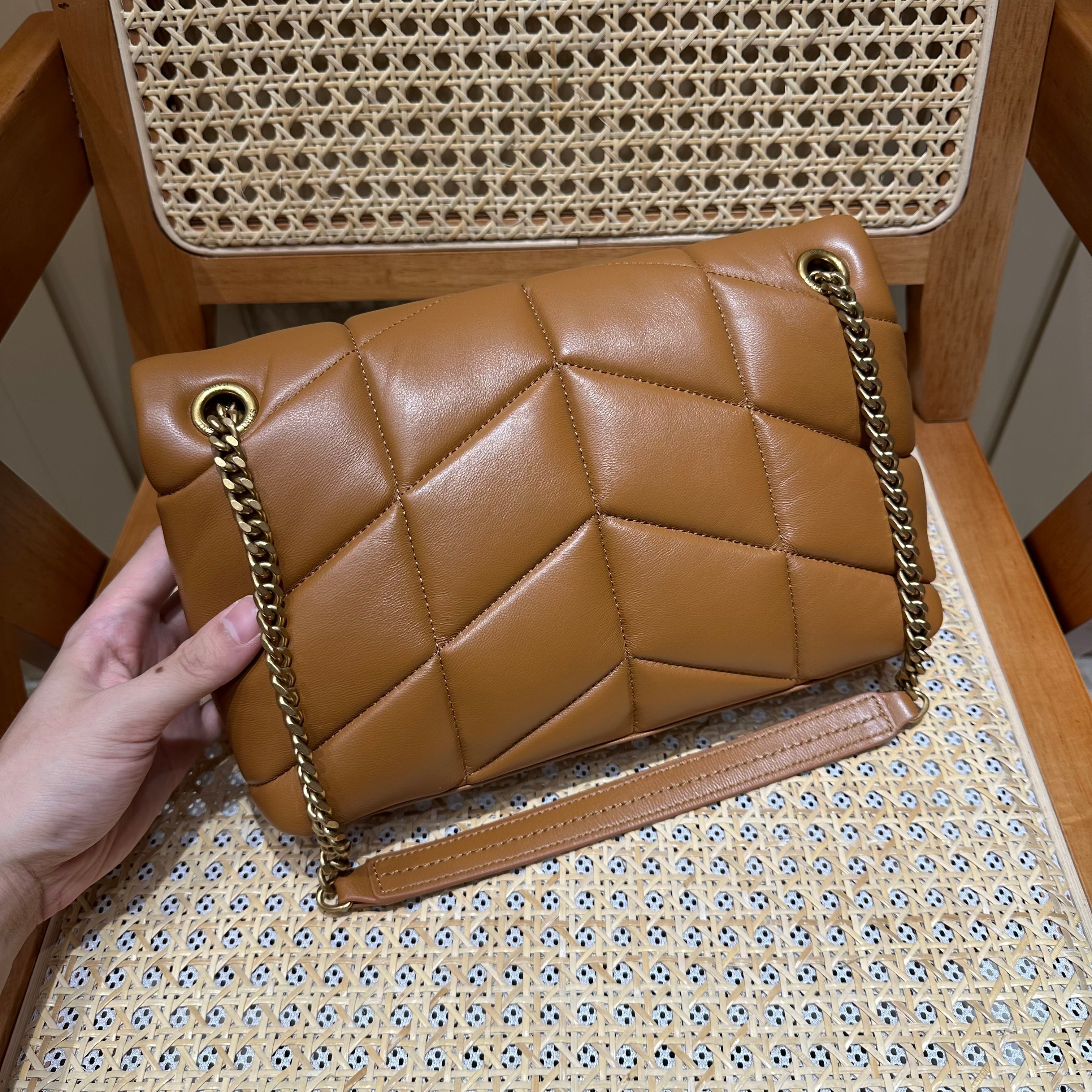 YSL Loulou Puffer Quilted Bag Brown Gold Lambskin  338793