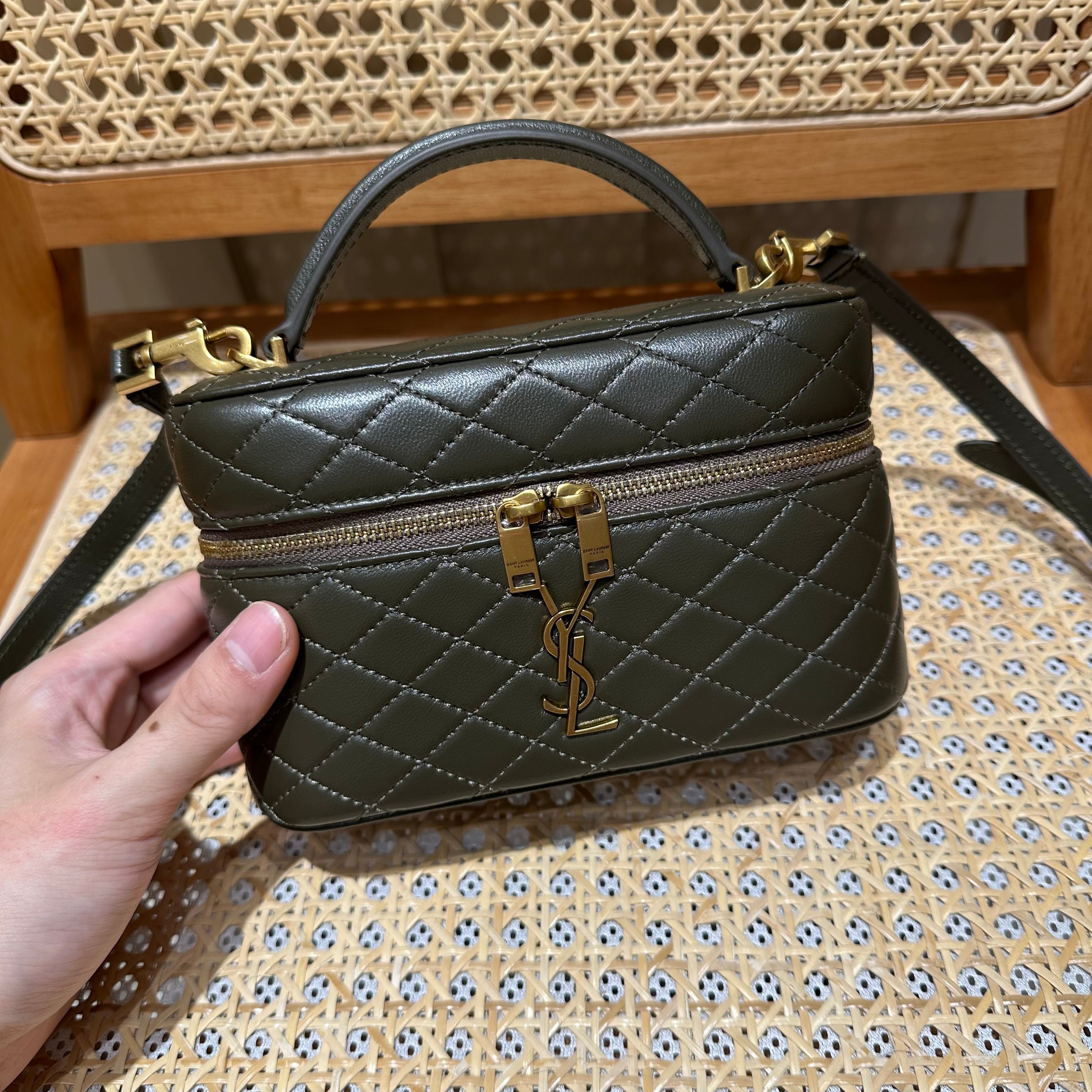 YSL Gaby Vanity Bag 18 Olive Green Quilted Calfskin
