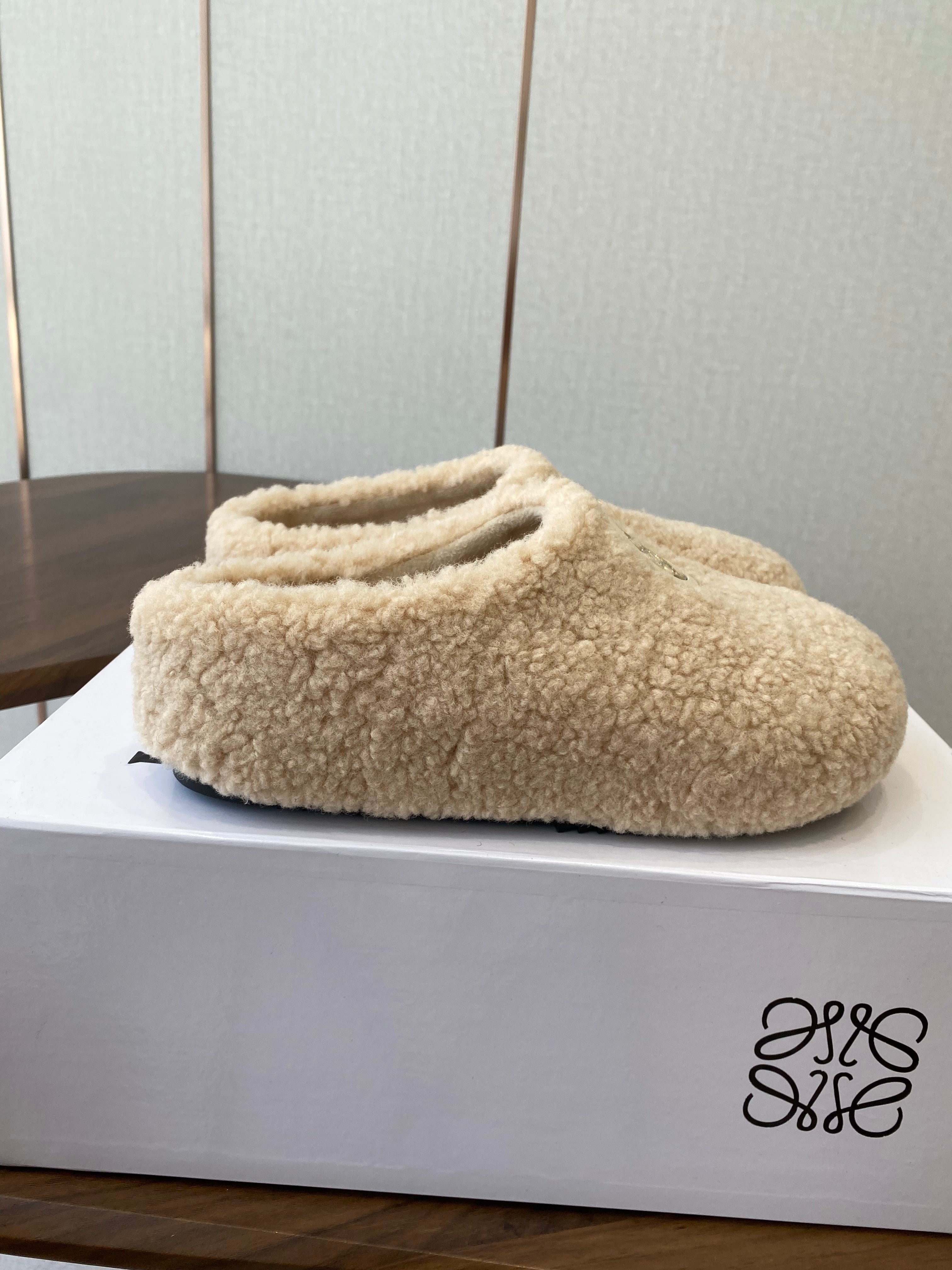 Loewe Birkenstock slippers beige wool 477791
