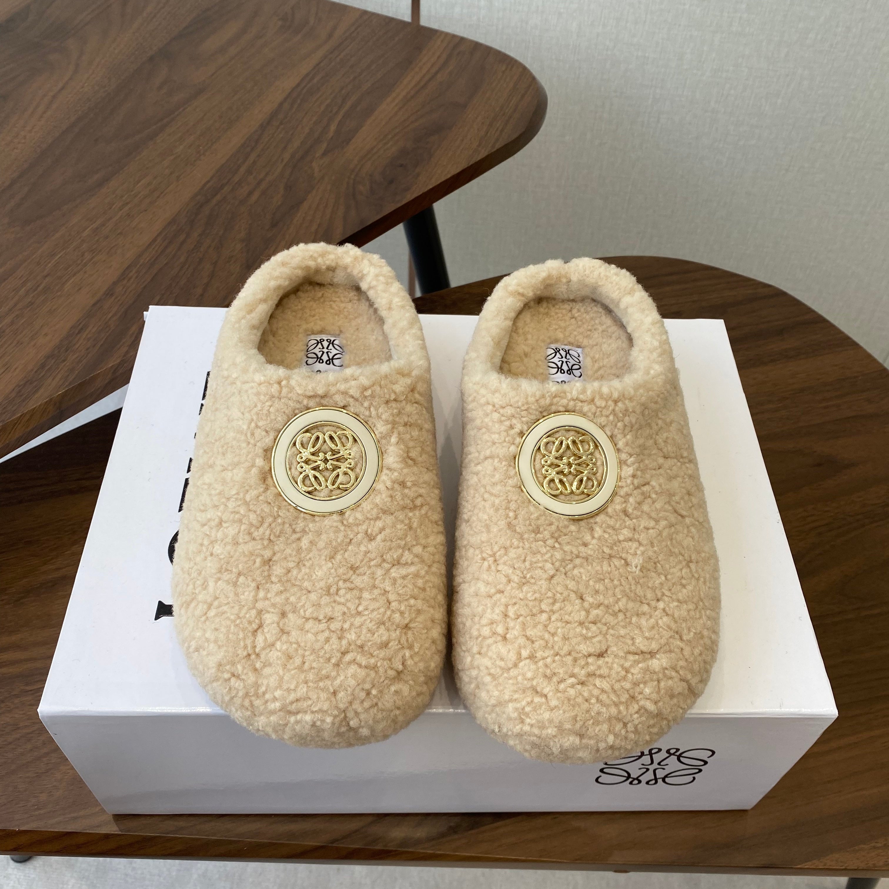Loewe Birkenstock slippers beige wool 477791