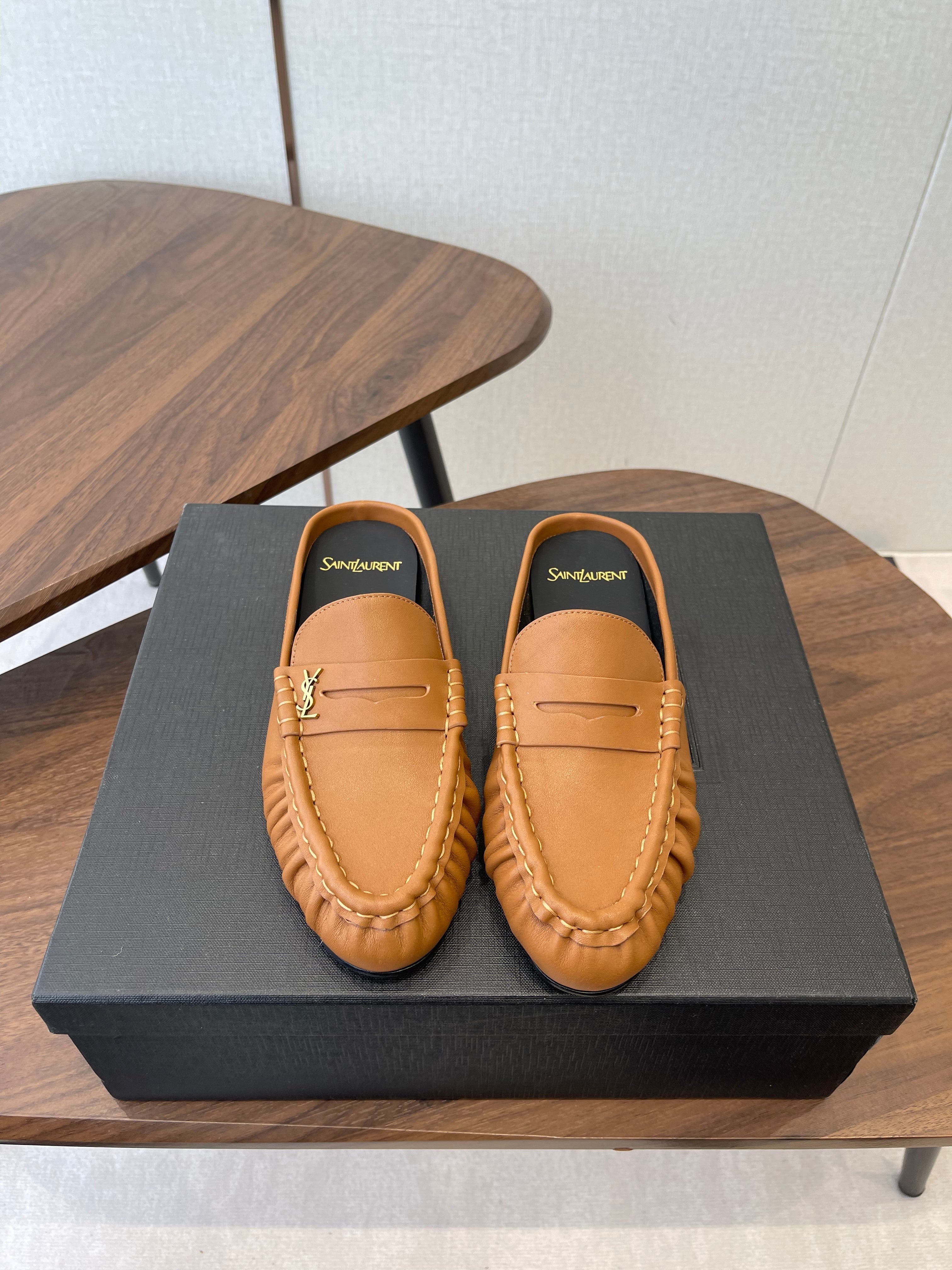Saint Laurent 2026 Le Loafer Mules Brown Leather 624629