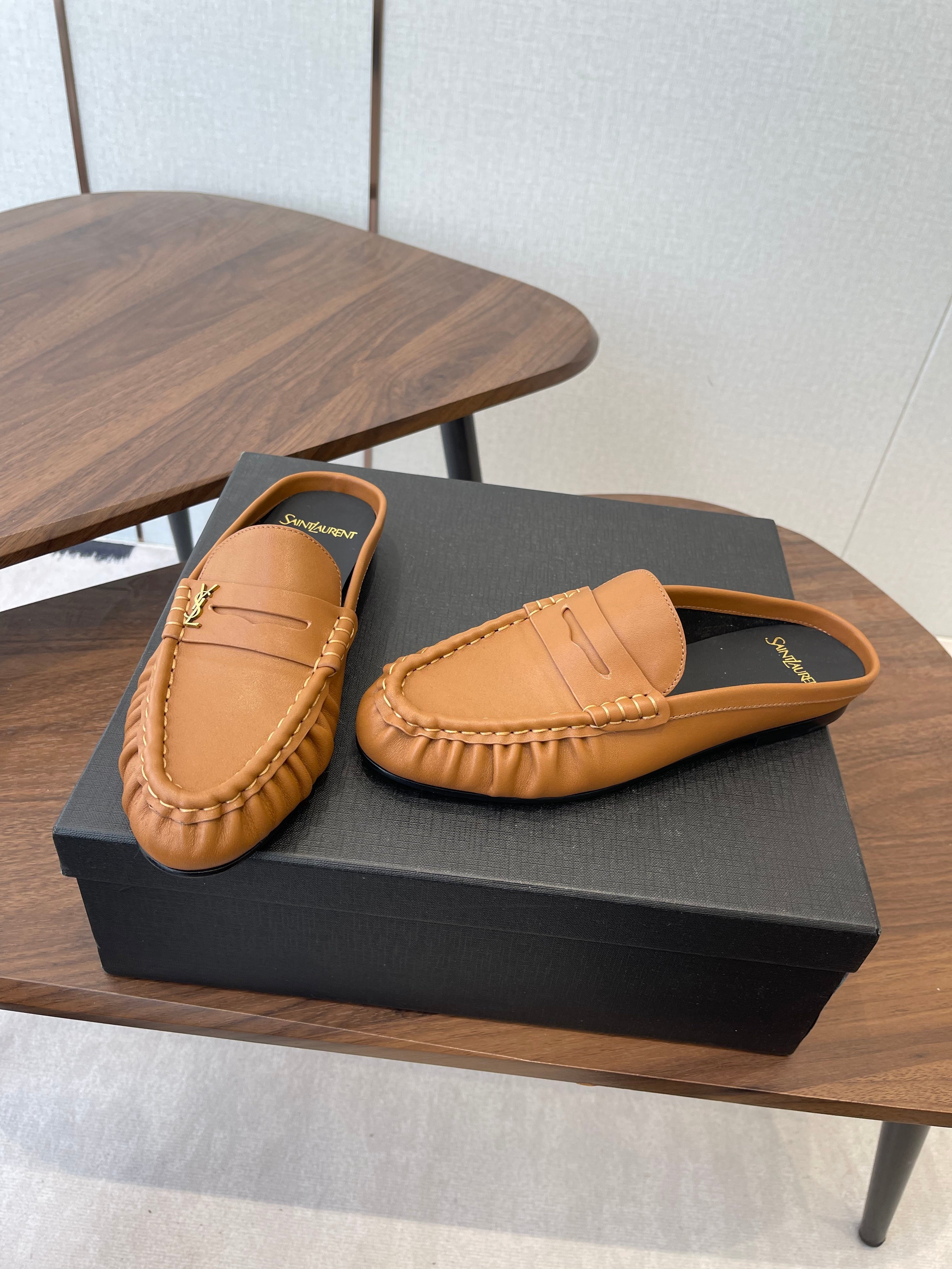 Saint Laurent 2026 Le Loafer Mules Brown Leather 624629