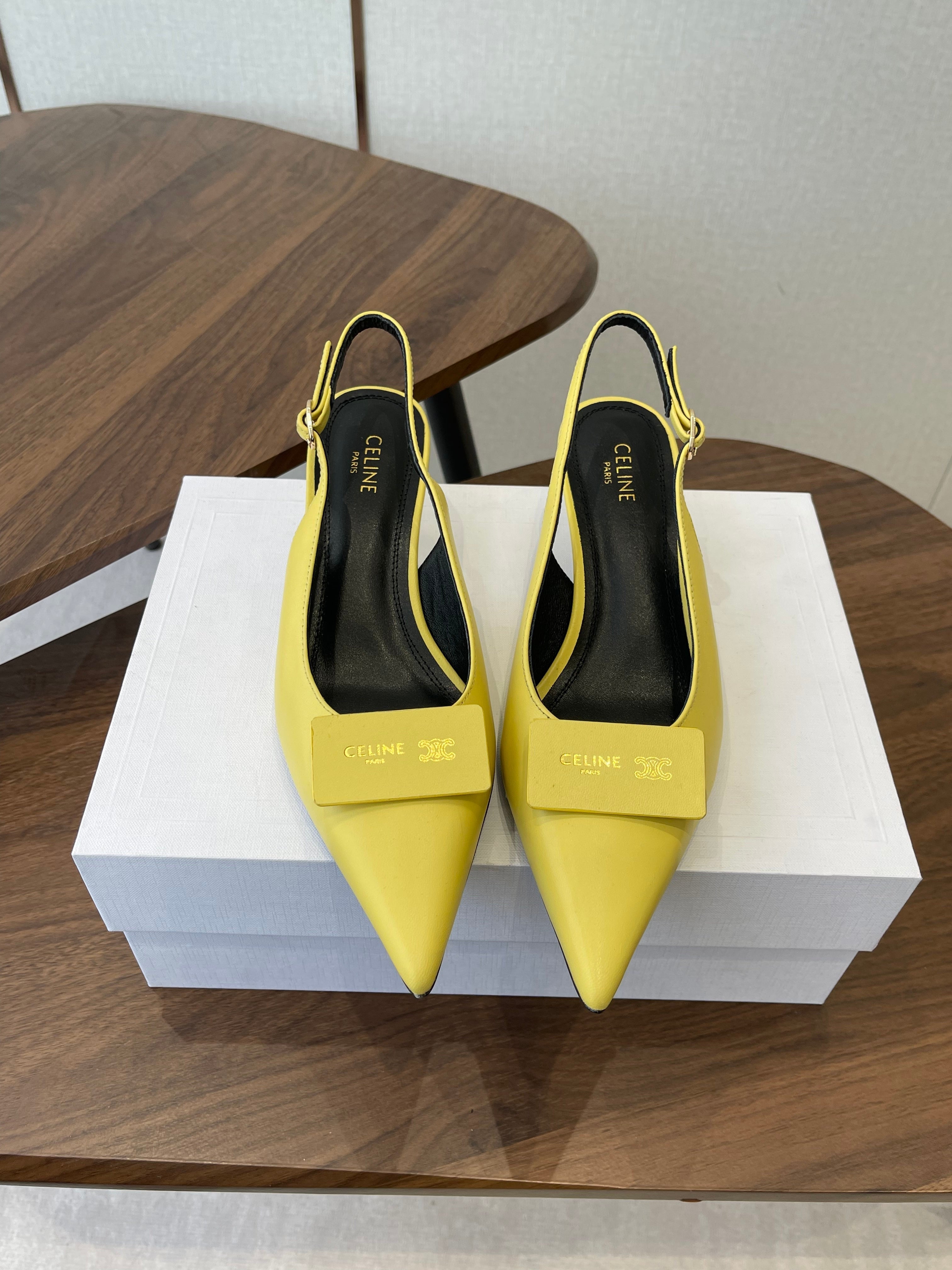Celine 26  Pointed-Toe Slingback Yellow Sheepskin 624684