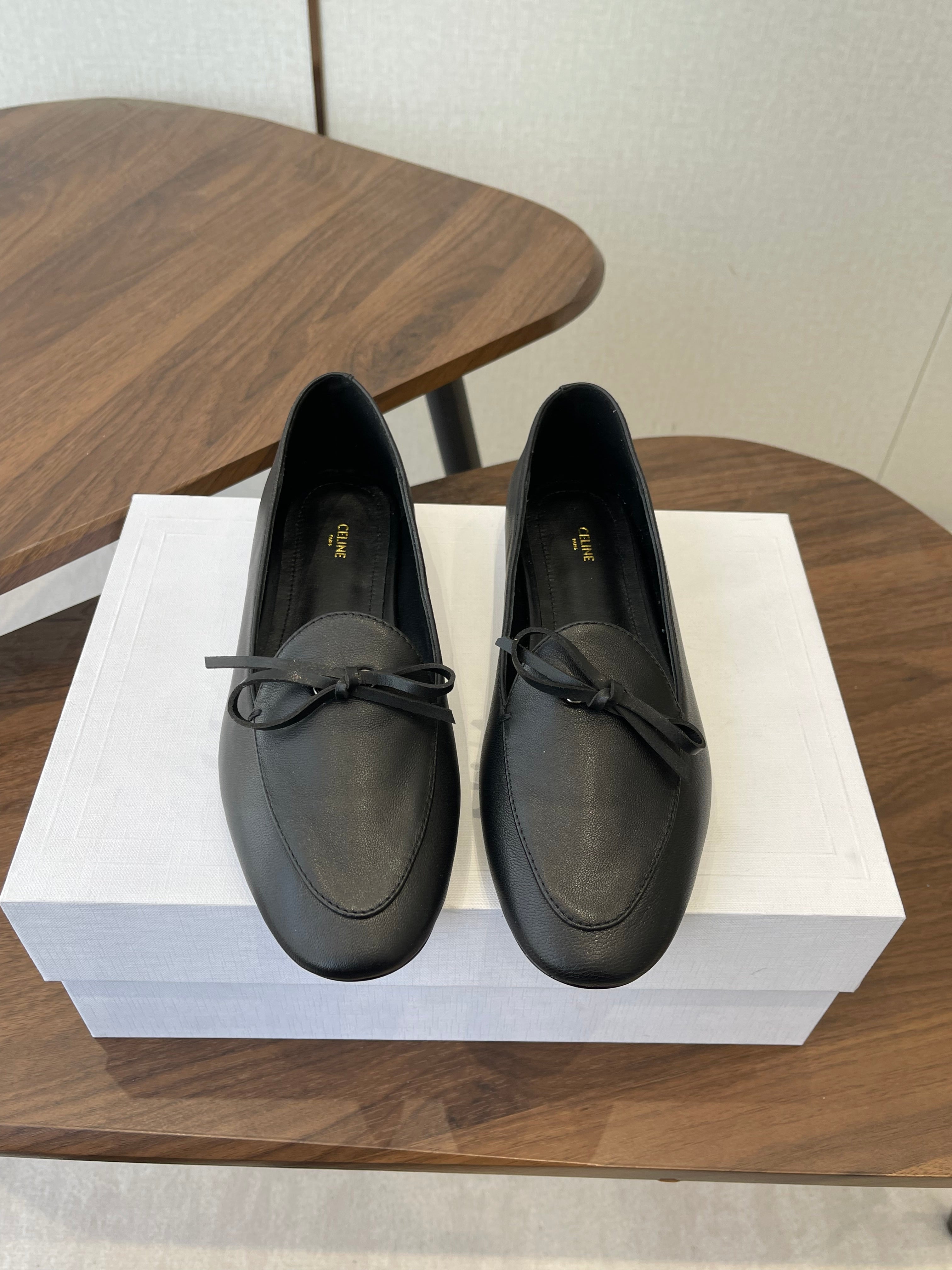 Celine 26 Loafers Black Sheepskin 624695