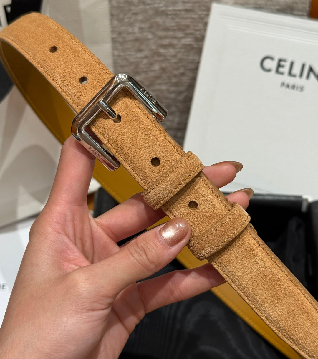 Celine 2026 Arc de Triomphe Belt 2.5cm Suede Cowhide