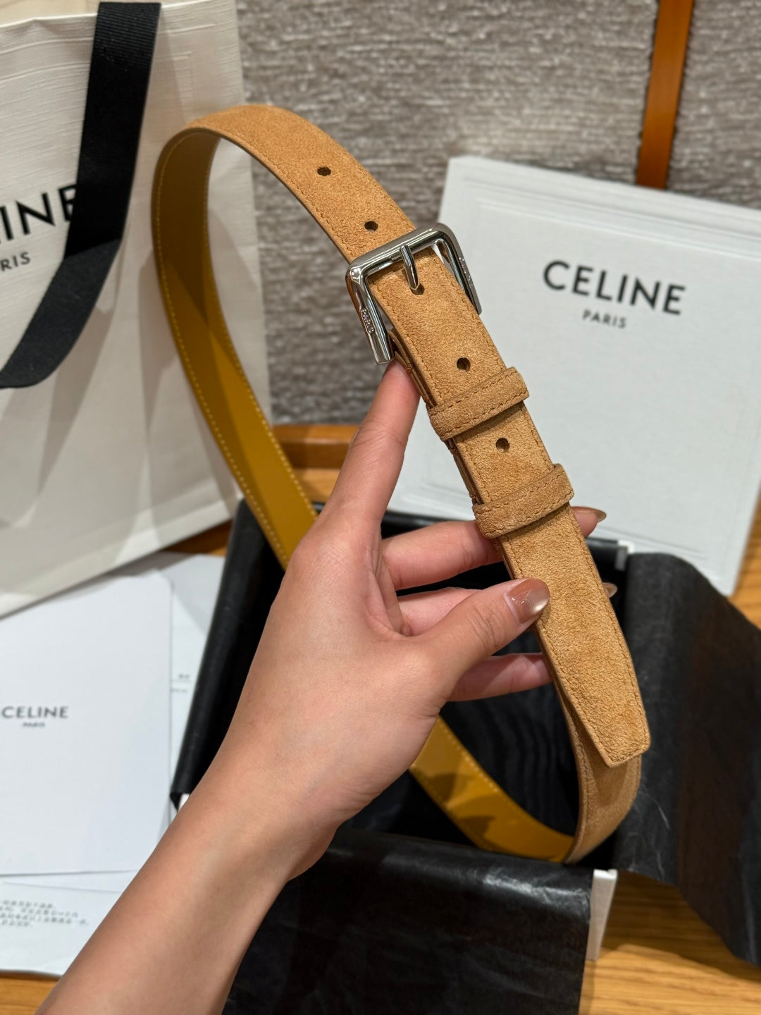 Celine 2026 Arc de Triomphe Belt 2.5cm Suede Cowhide