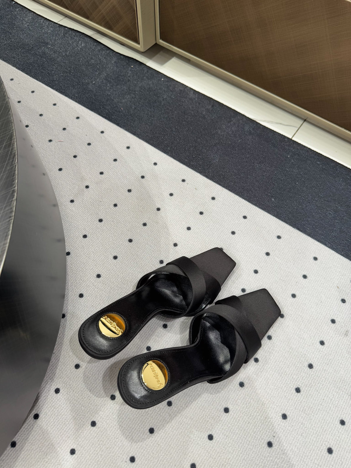 OPYUM HIGH MULES IN BLACK SILK