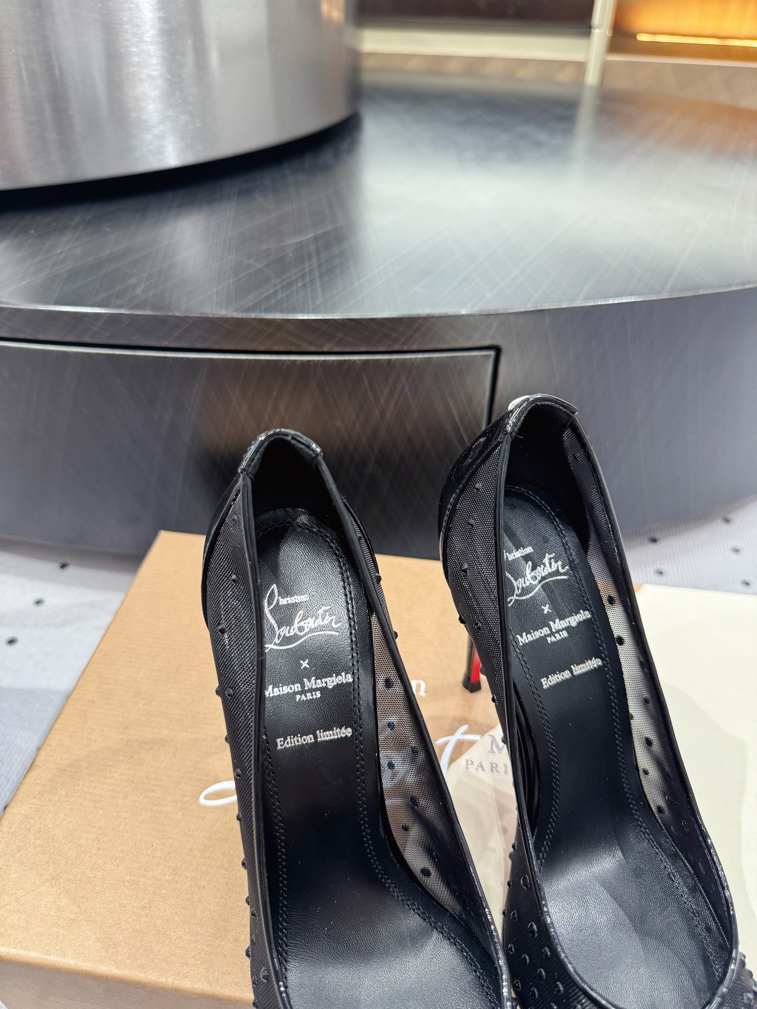 CL x Margiela 25 Diamond Pumps Black Fabric Lace Swarovski  296038
