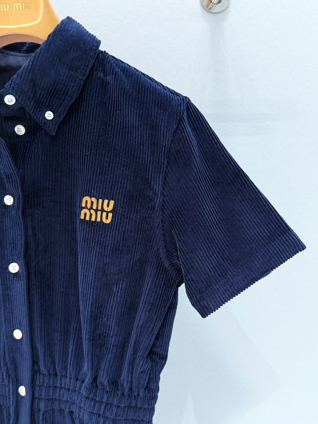 Miumiu 2026 Shirt Dress with a Slim Fit Blue Cotton