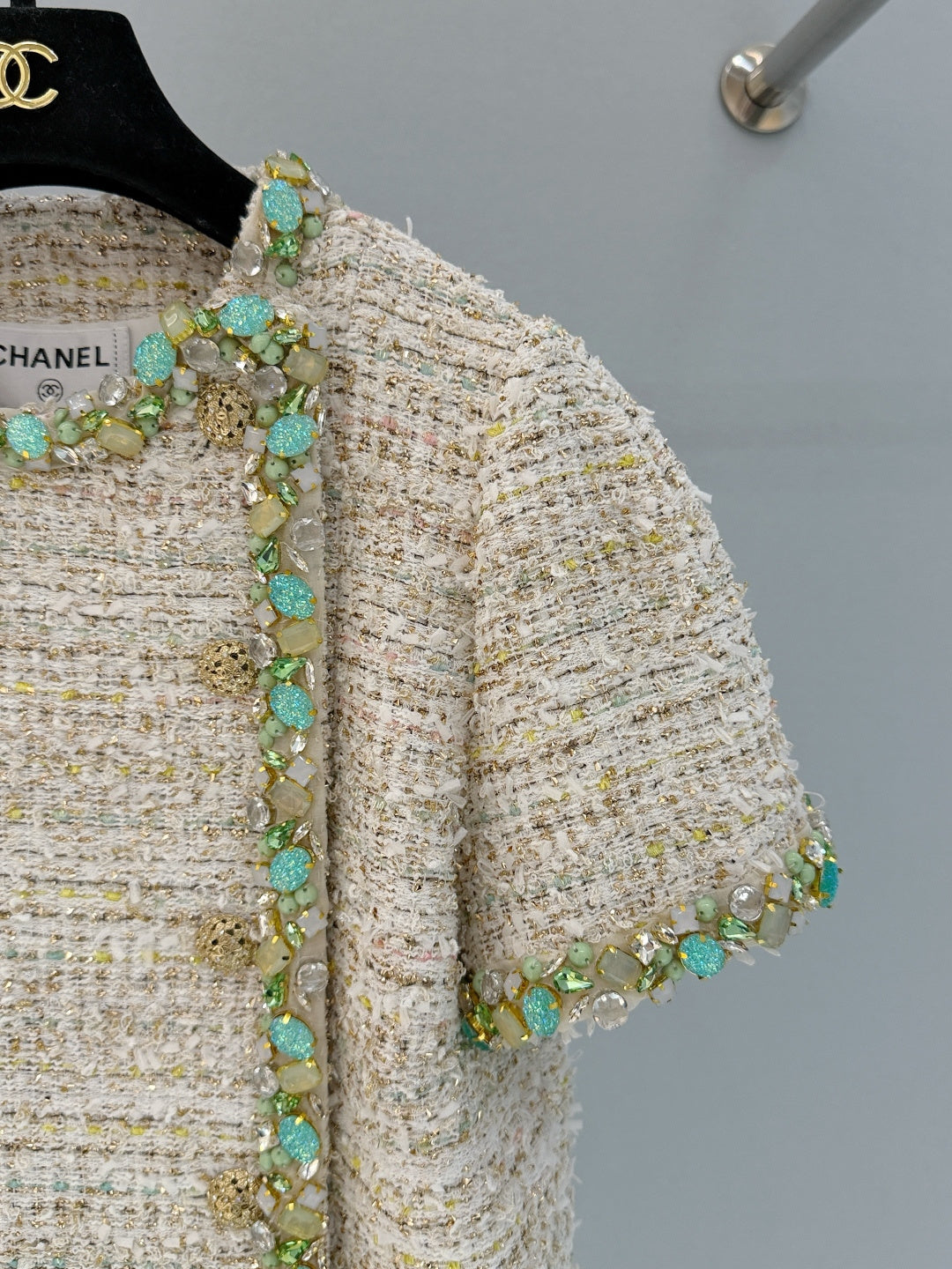 Chanel 2026 Side-button Short-sleeved Jacket Beige Green Polyamide Cotton