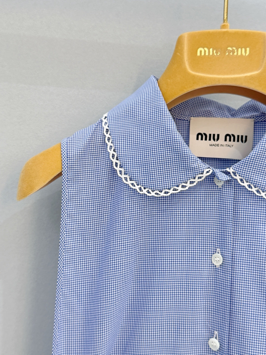 Miu Miu 2026 Plaid Sleeveless Dress Blue Cotton