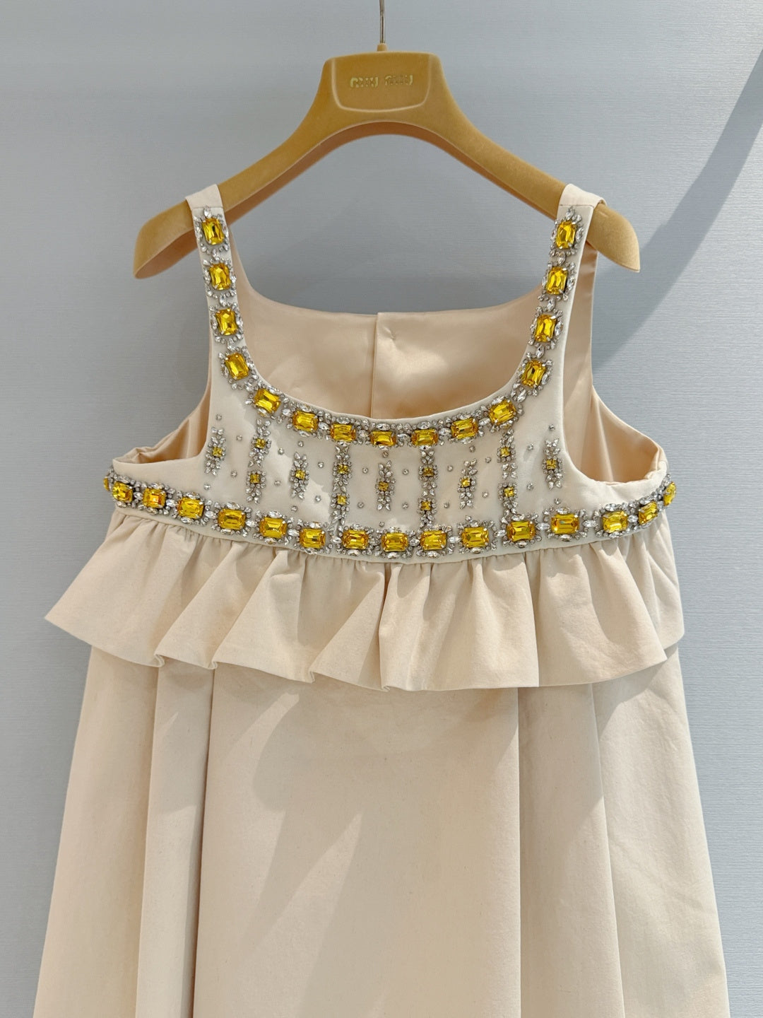 Miumiu 2026 Diamond-Embellished Dress Beige Cotton 444928