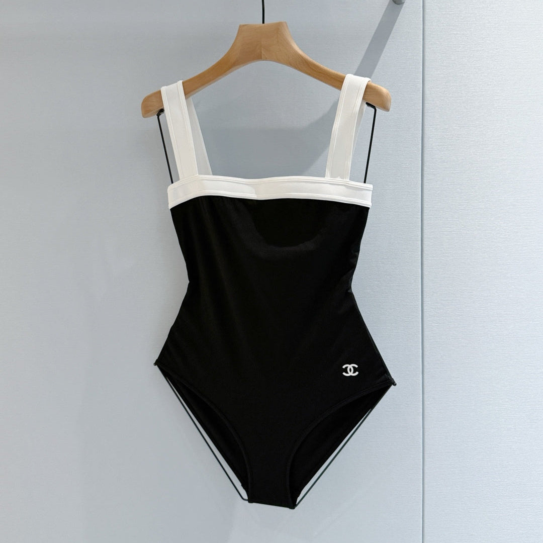 Chanel 2026 One-piece Swimsuit White mix Black Cotton 670043
