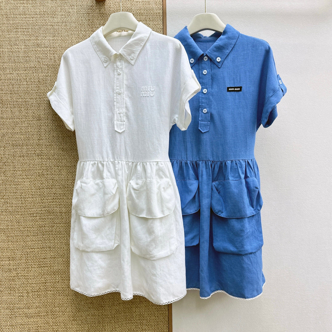 Miumiu 2026 Workwear Pocket Shirt Dress Cotton 514120