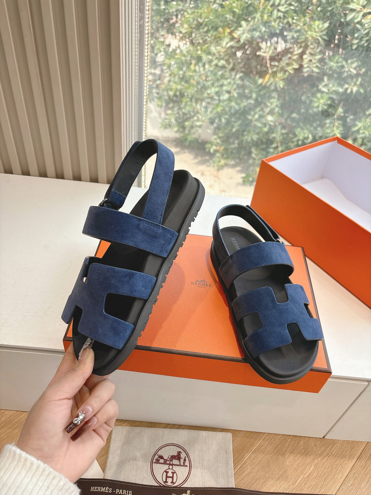 HM 25 Genius Sandal Dark Blue Suede Calfskin