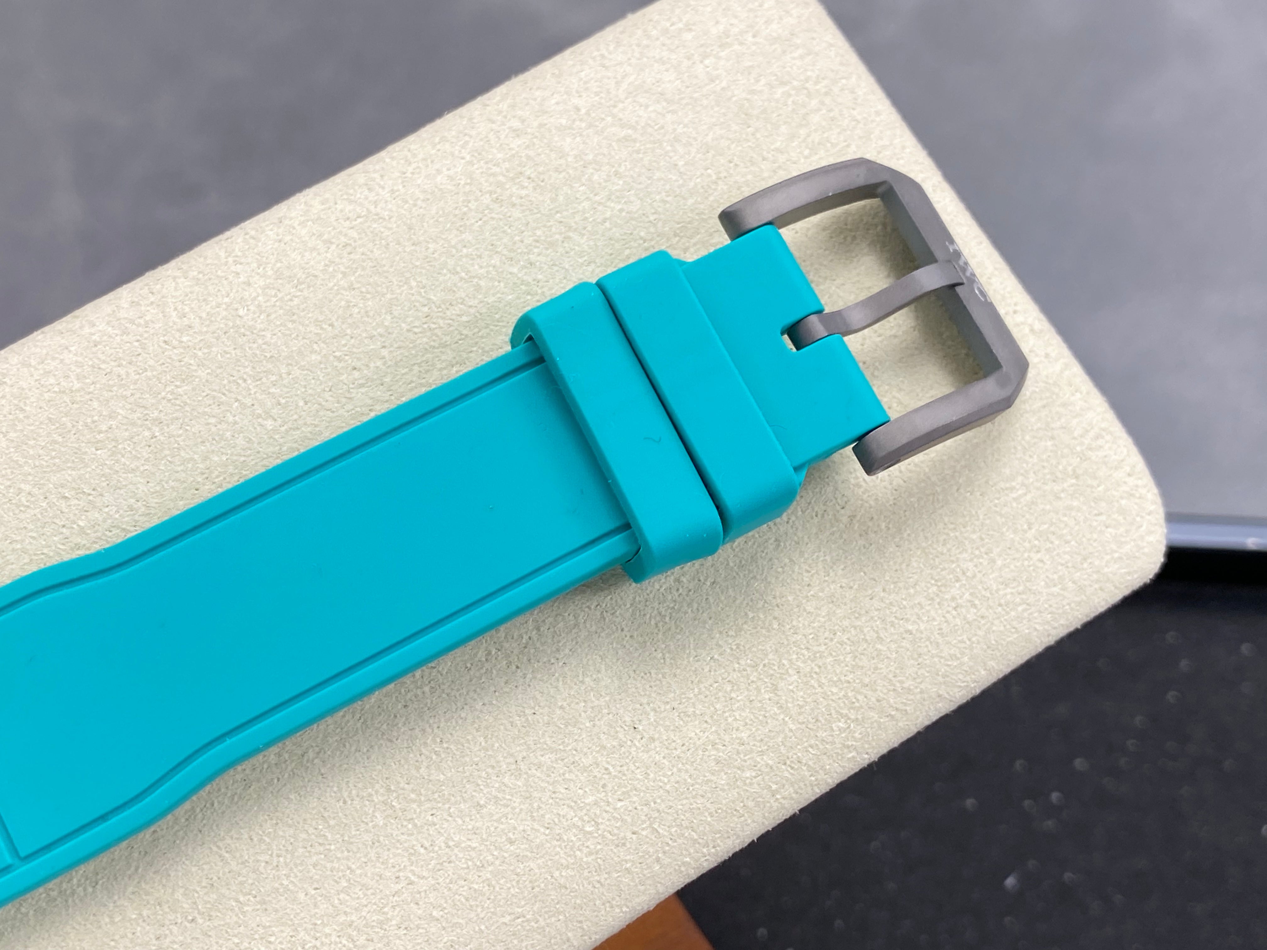 IWC Pilot 40mm Black Dial Gray Case Turquoise Rubber Strap