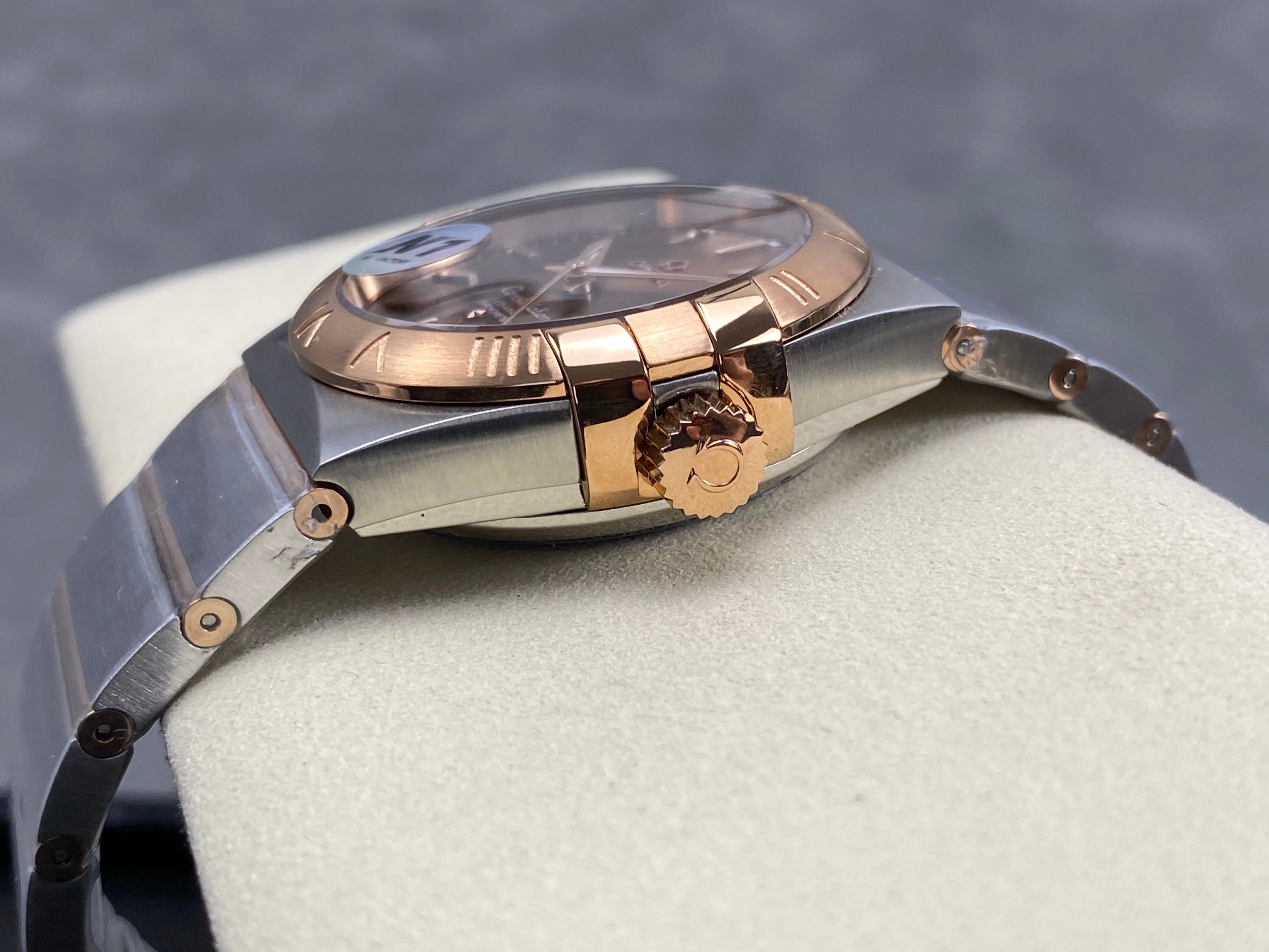 Omega Constellation Co-Axial Chronometer 38mm Pink Gold Steel Case Brown Dial
