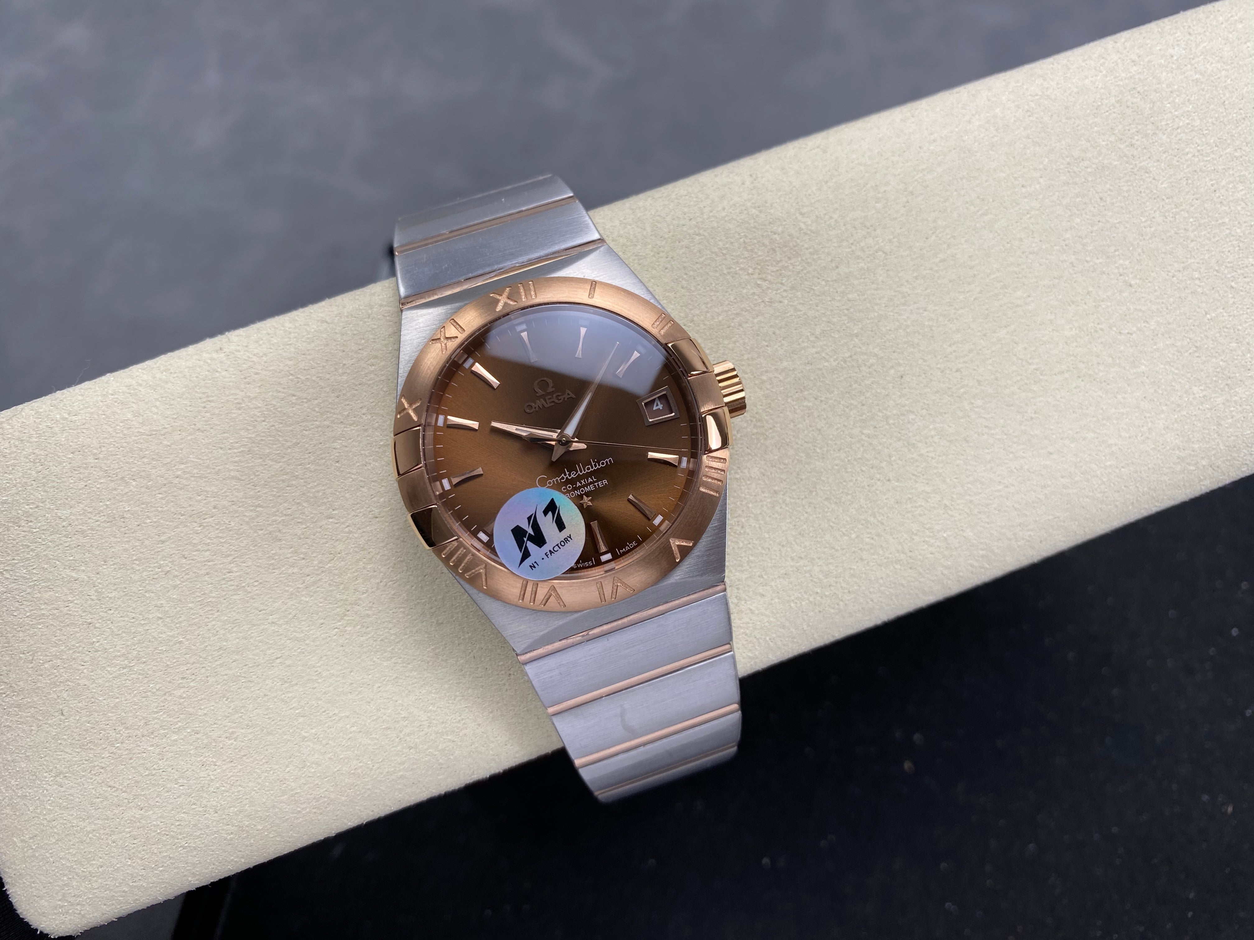 Omega Constellation Co-Axial Chronometer 38mm Pink Gold Steel Case Brown Dial