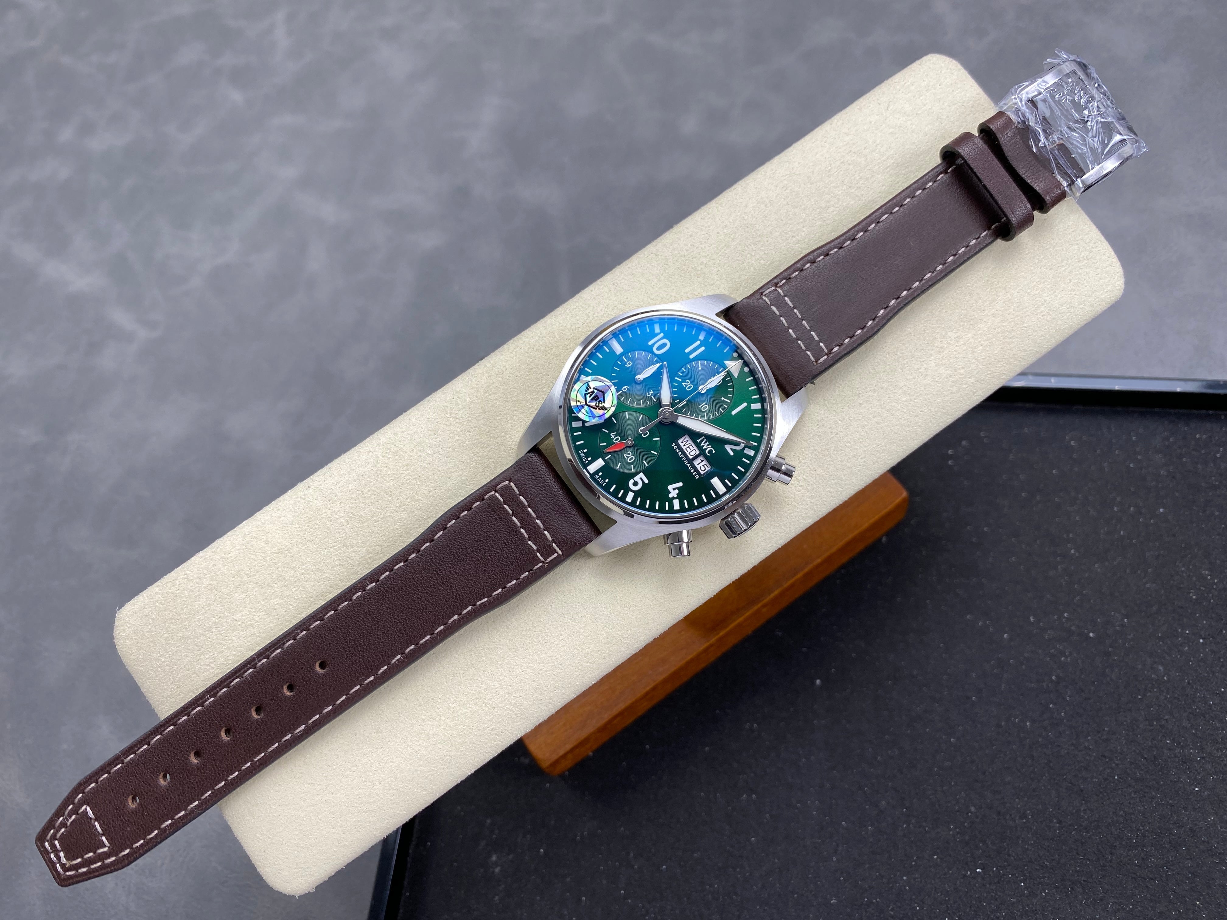 IWC Schaffhausen Pilot's 41mm Green Dial Brown Leather Strap