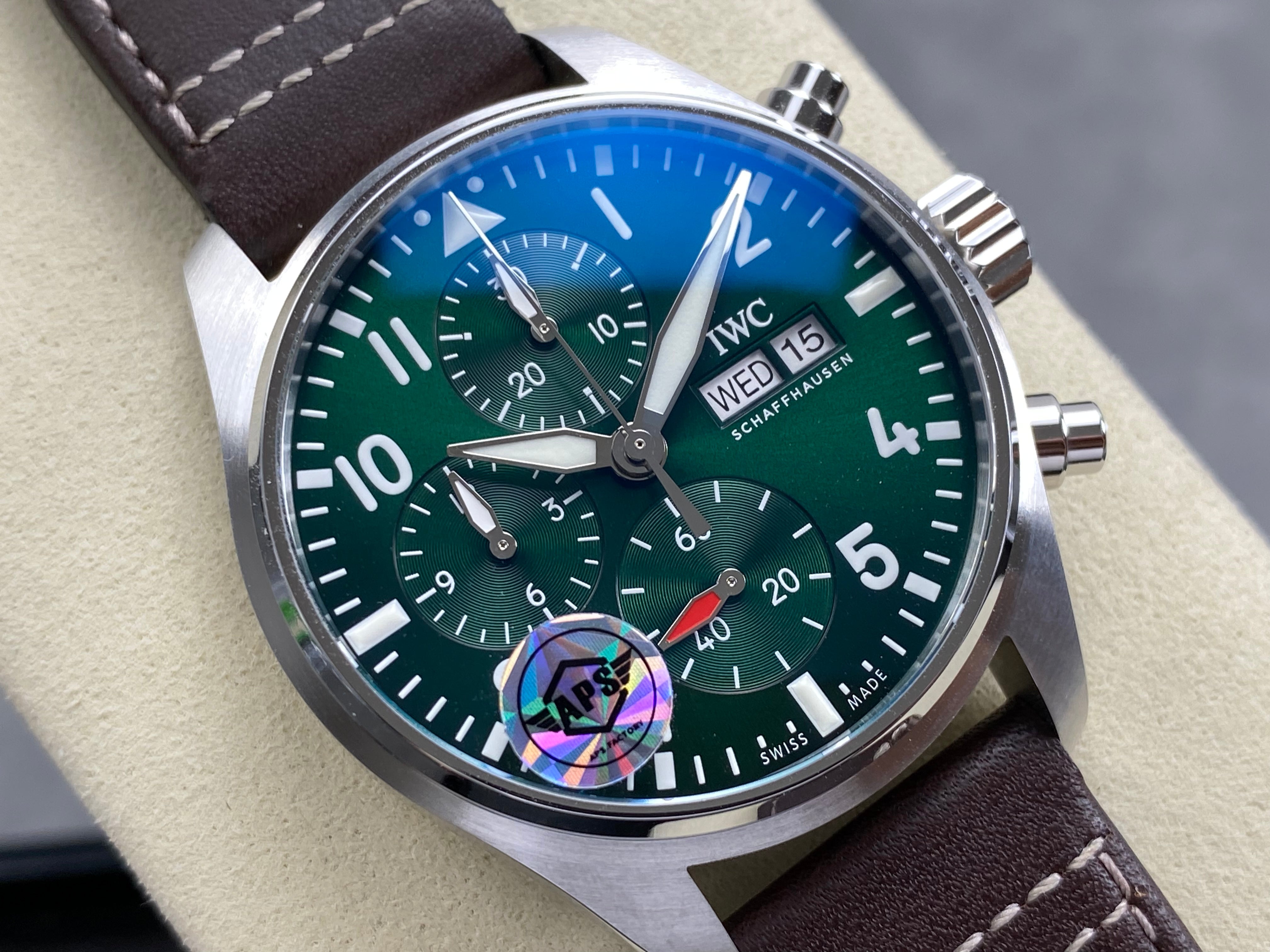 IWC Schaffhausen Pilot's 41mm Green Dial Brown Leather Strap