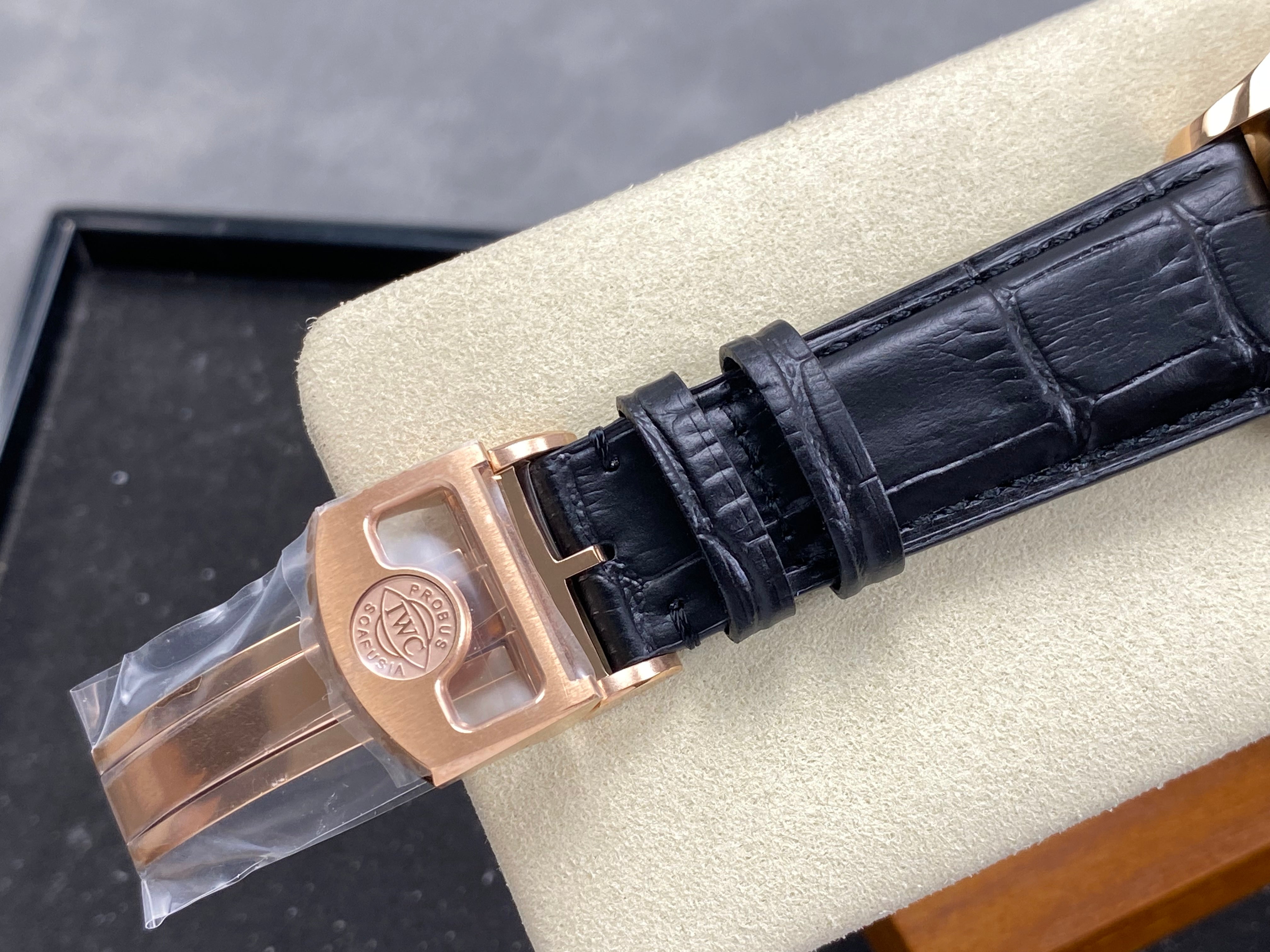 IWC Portuguese 42mm Black Dial Pink Gold Case Leather