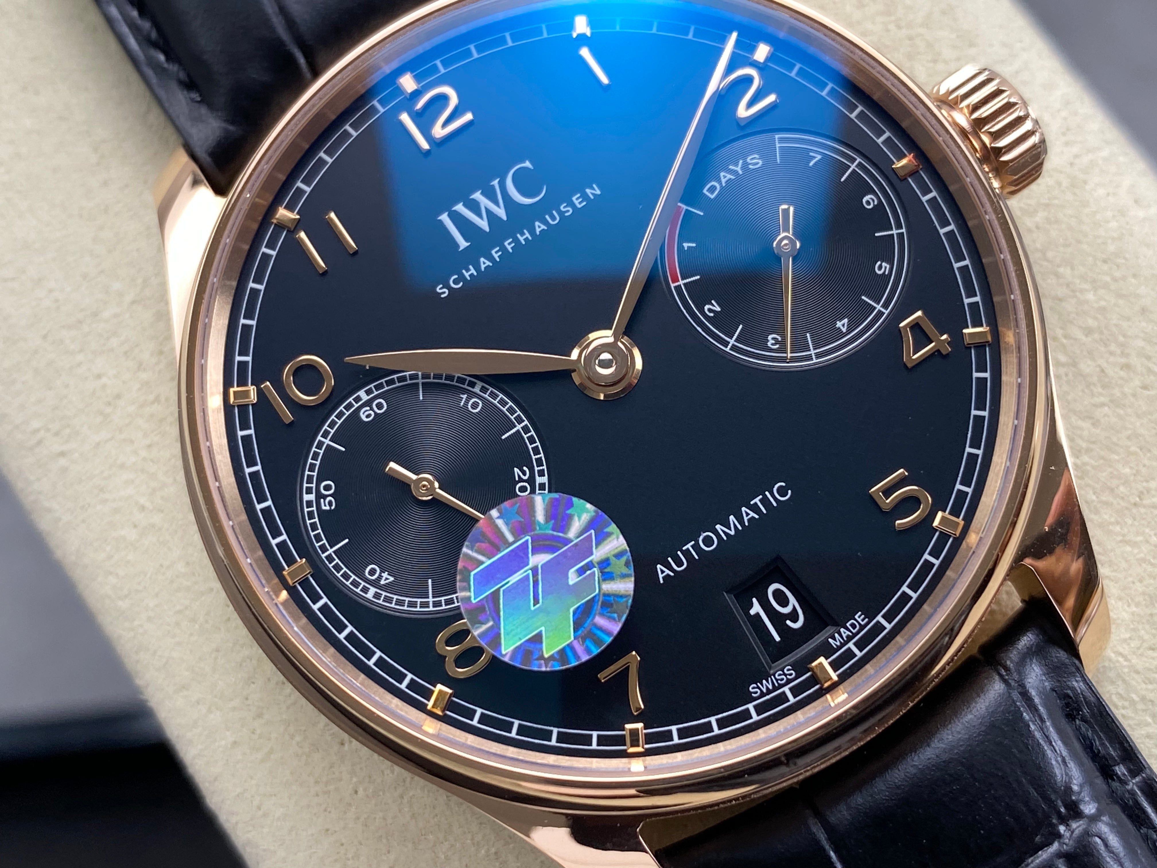 IWC Portuguese 42mm Black Dial Pink Gold Case Leather