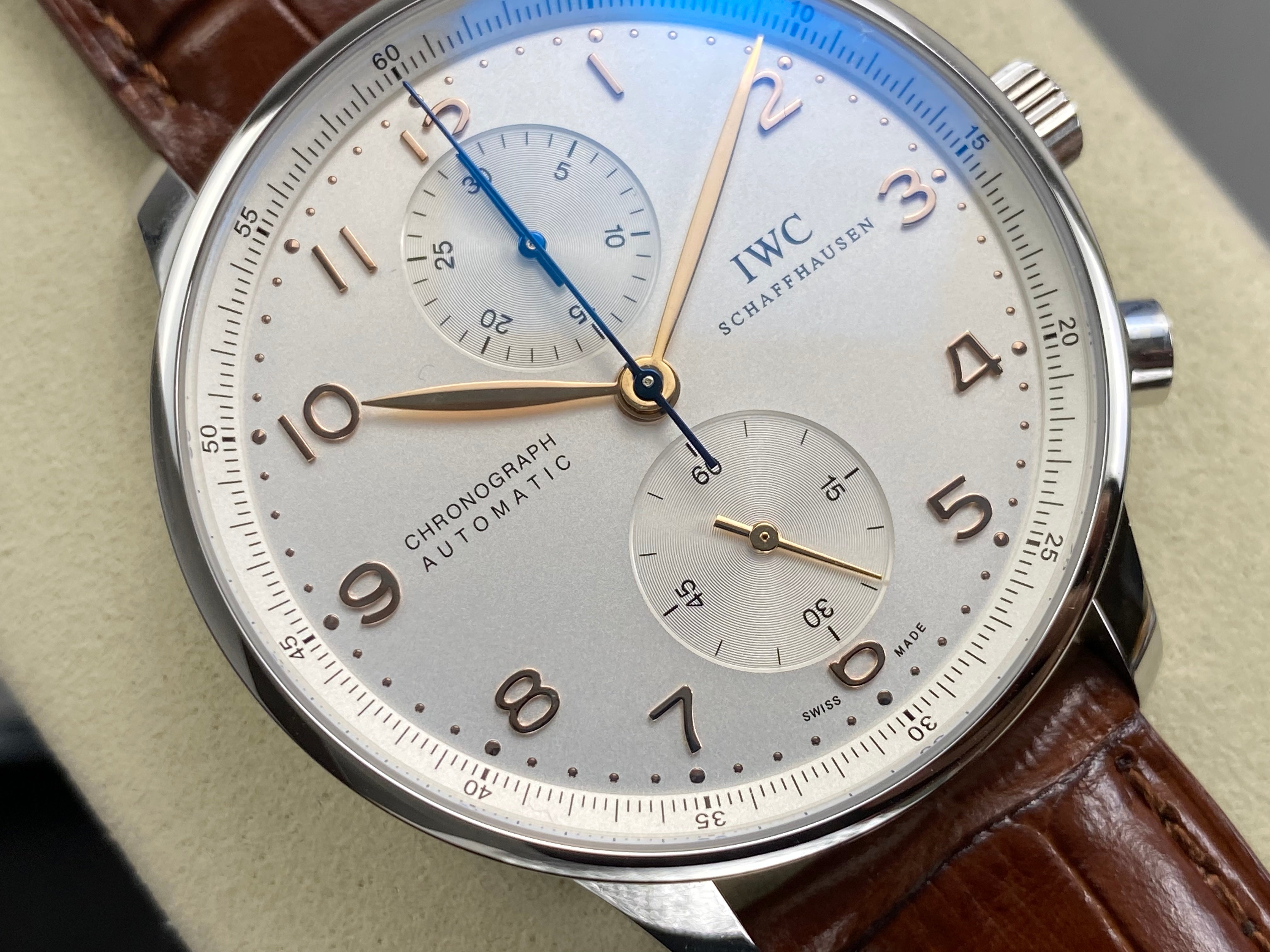 IWC Portuguese Chronograph 41mm White Dial Brown Leather Strap