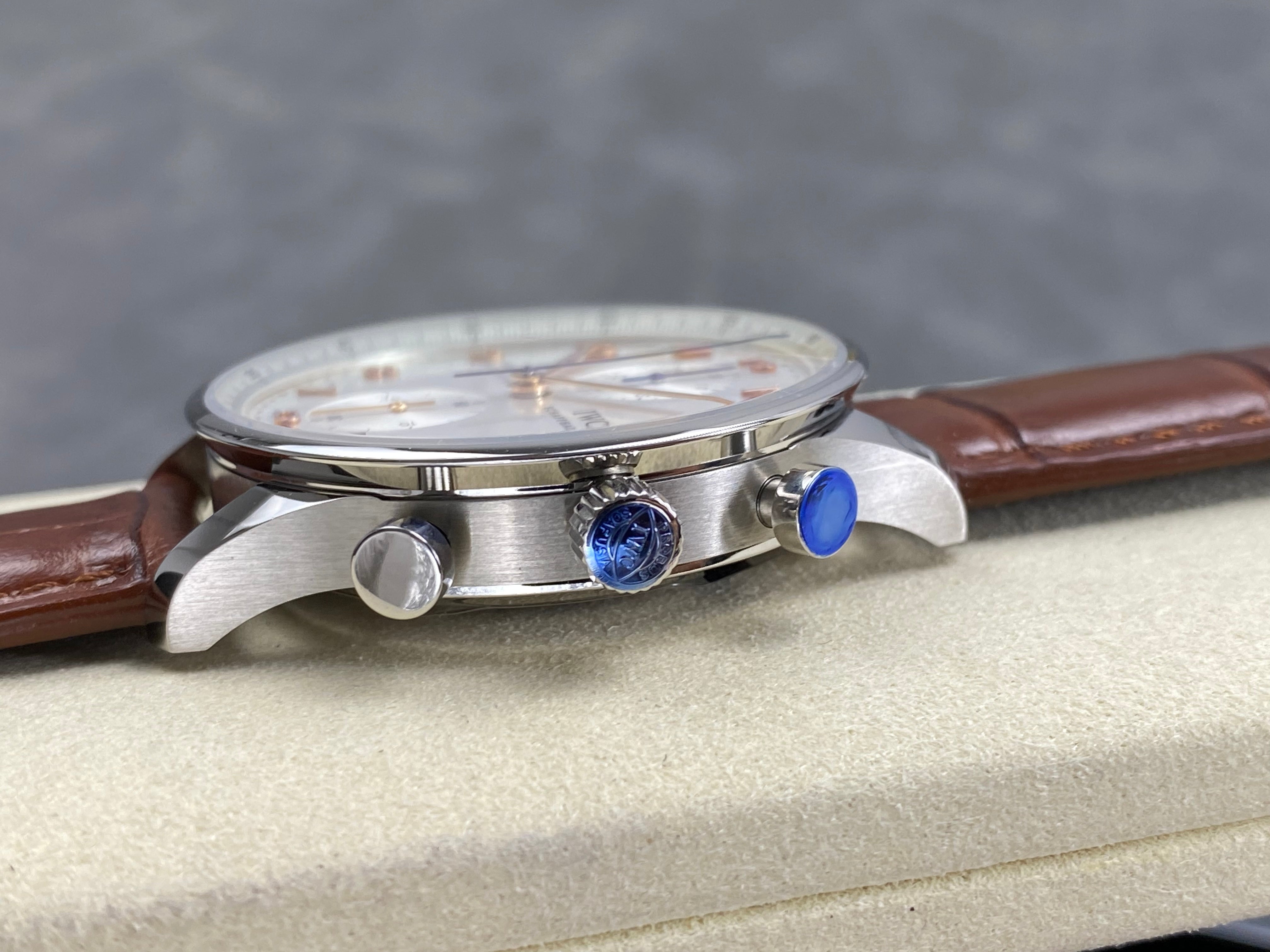 IWC Portuguese Chronograph 41mm White Dial Brown Leather Strap