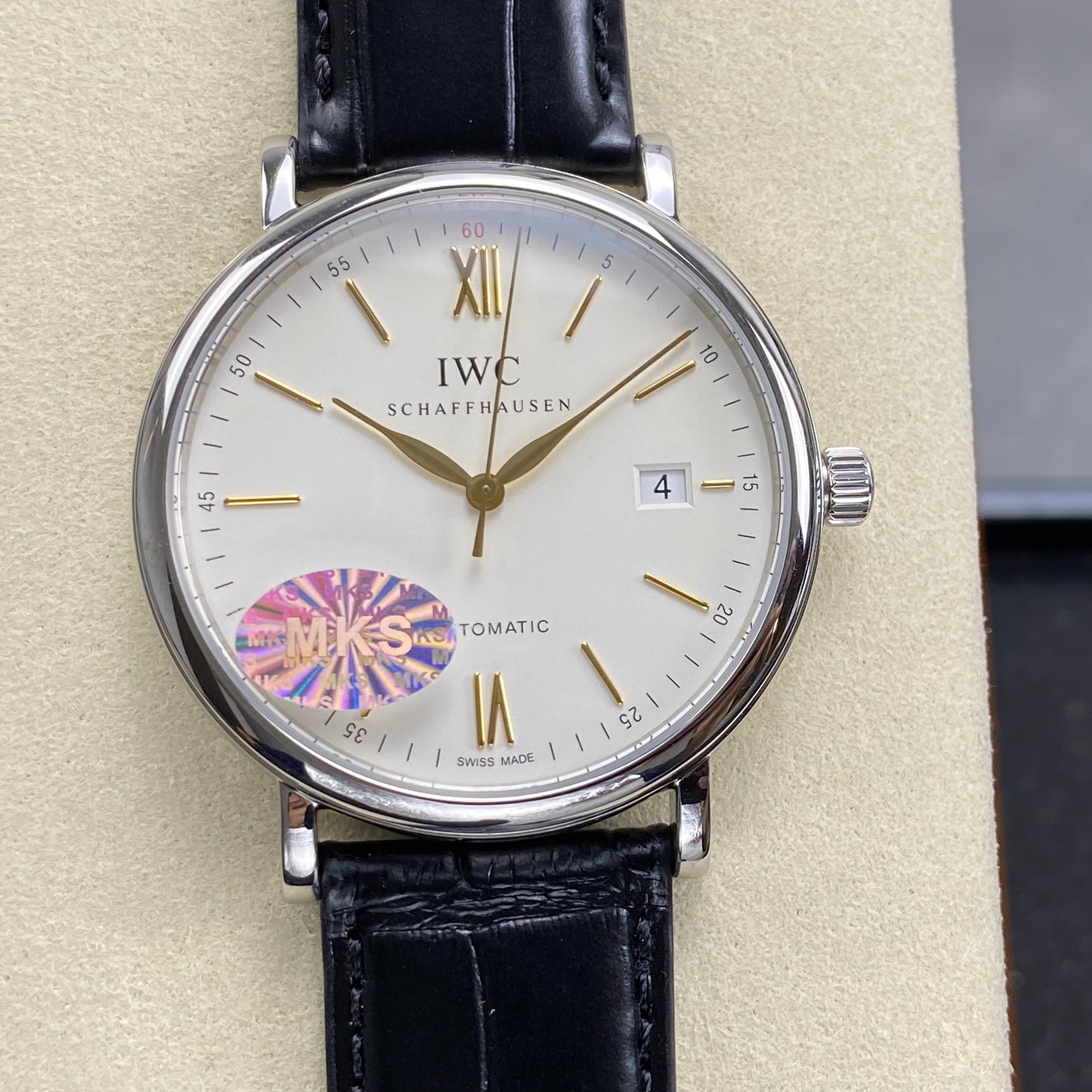 IWC Portofino 41mm Cream Dial Black Leather Strap